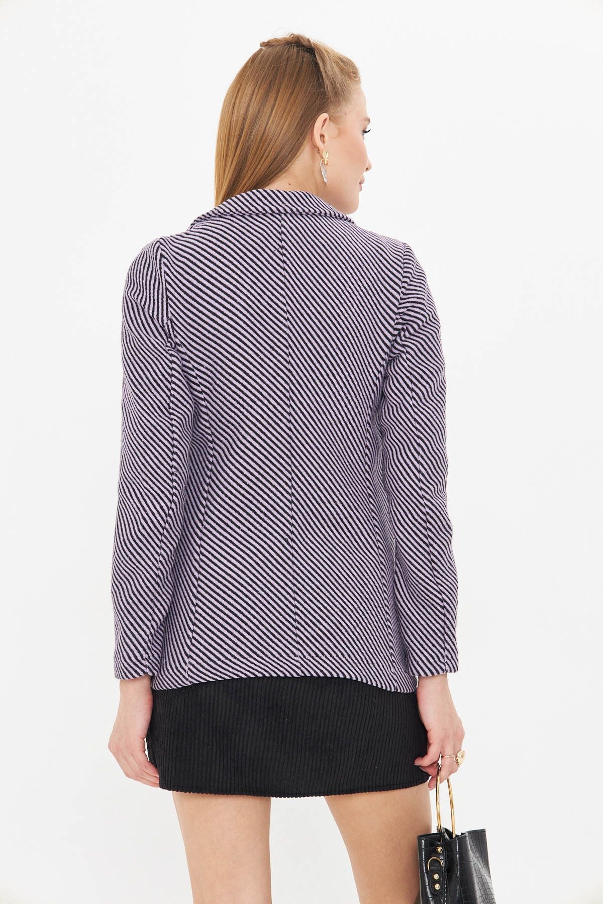 Four button with women's lilac line patterned ARM-24K001037
