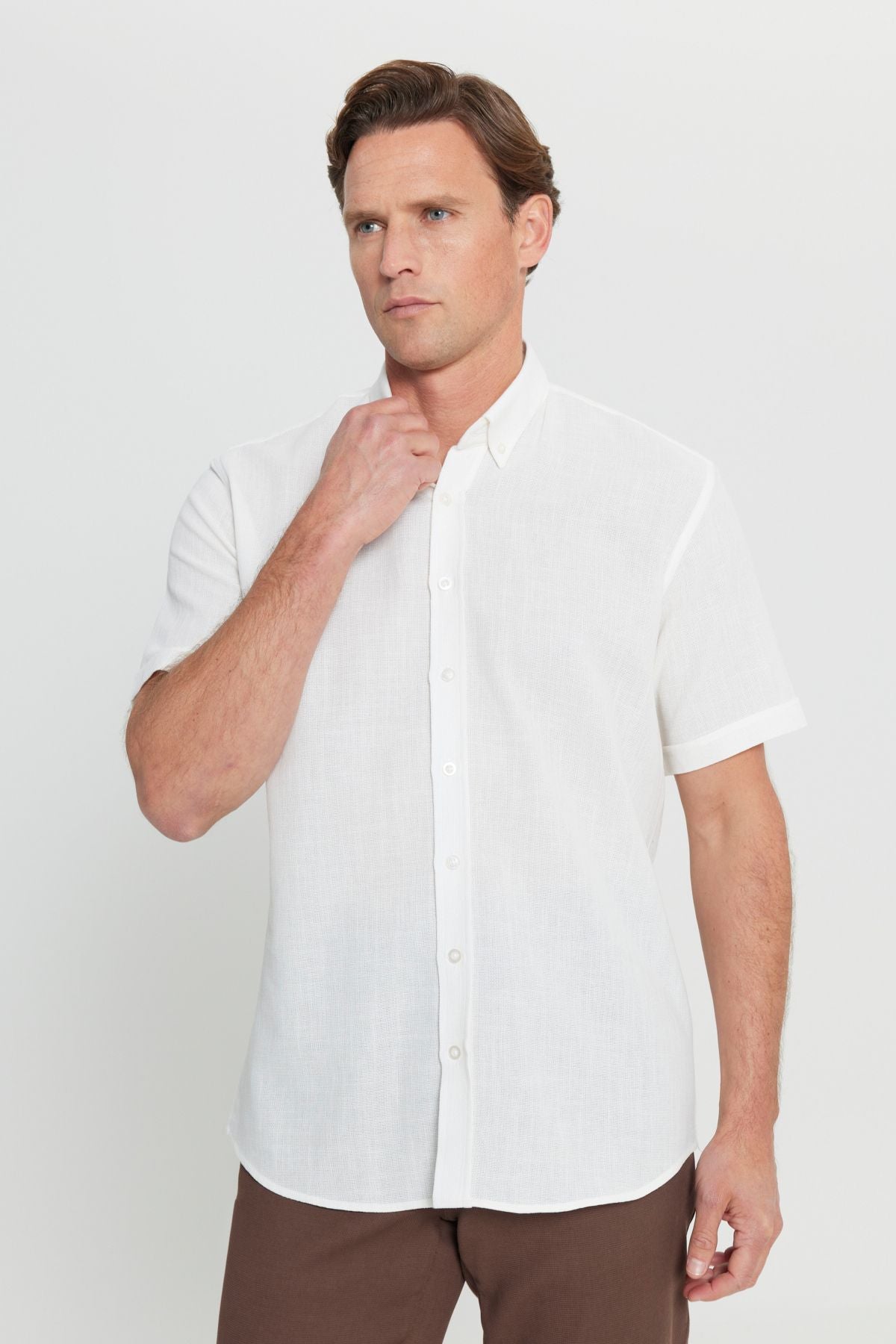 Men's White 100 %Cotton Comfort Fit Casual Cutting Buttoned Shirt Shirt collar Amesty Shirt