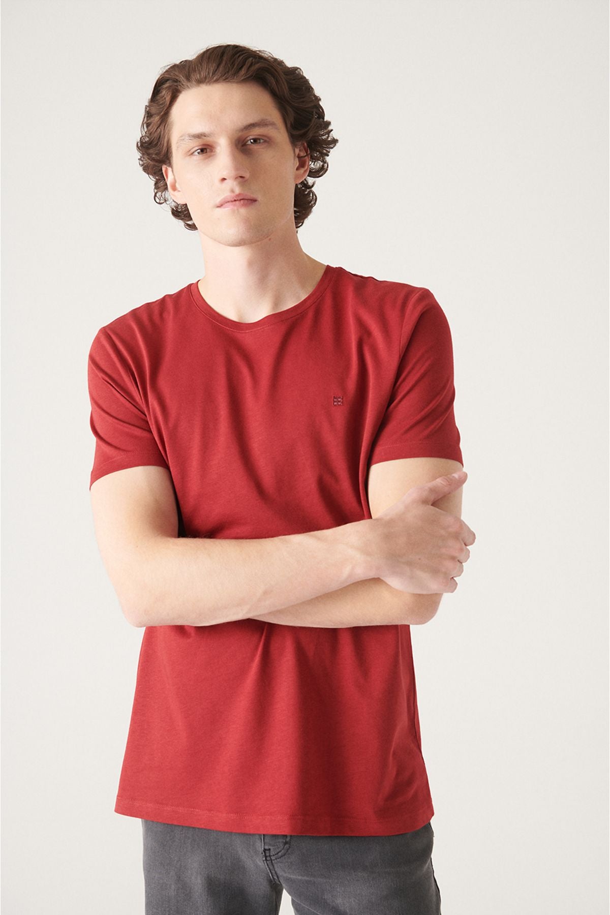 Men's Bordeaux Ultrasoft Bicycle Cotton Cotton Basic T-Shirt E001171