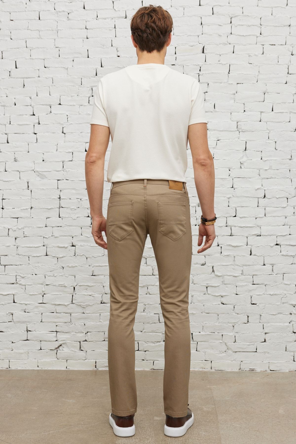 Men's Beige Slim Fit Narrow Cut 5 Pocket Amelor Flexible Pants