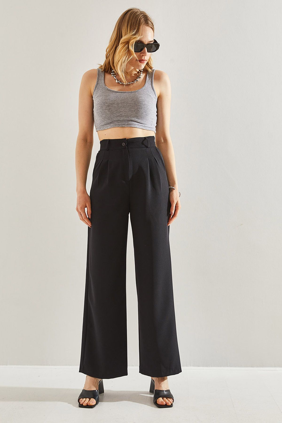 Woman Full High Waist Double Fabric Double Grass Pants 60221006