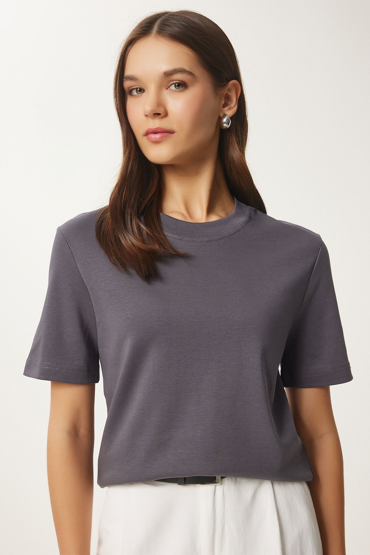 Women's Black Smoked 2 Pack Cotton Basic Knitting T-Shirt AG00002