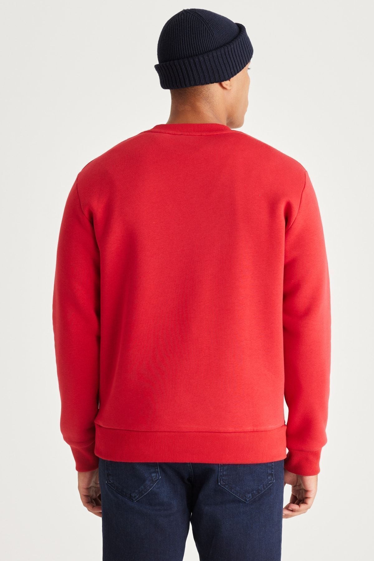 Men's Red Standard Fit Normal Normal Cut Içi polar 3 IP Bicycle Cotton Cotton Sweatshirt