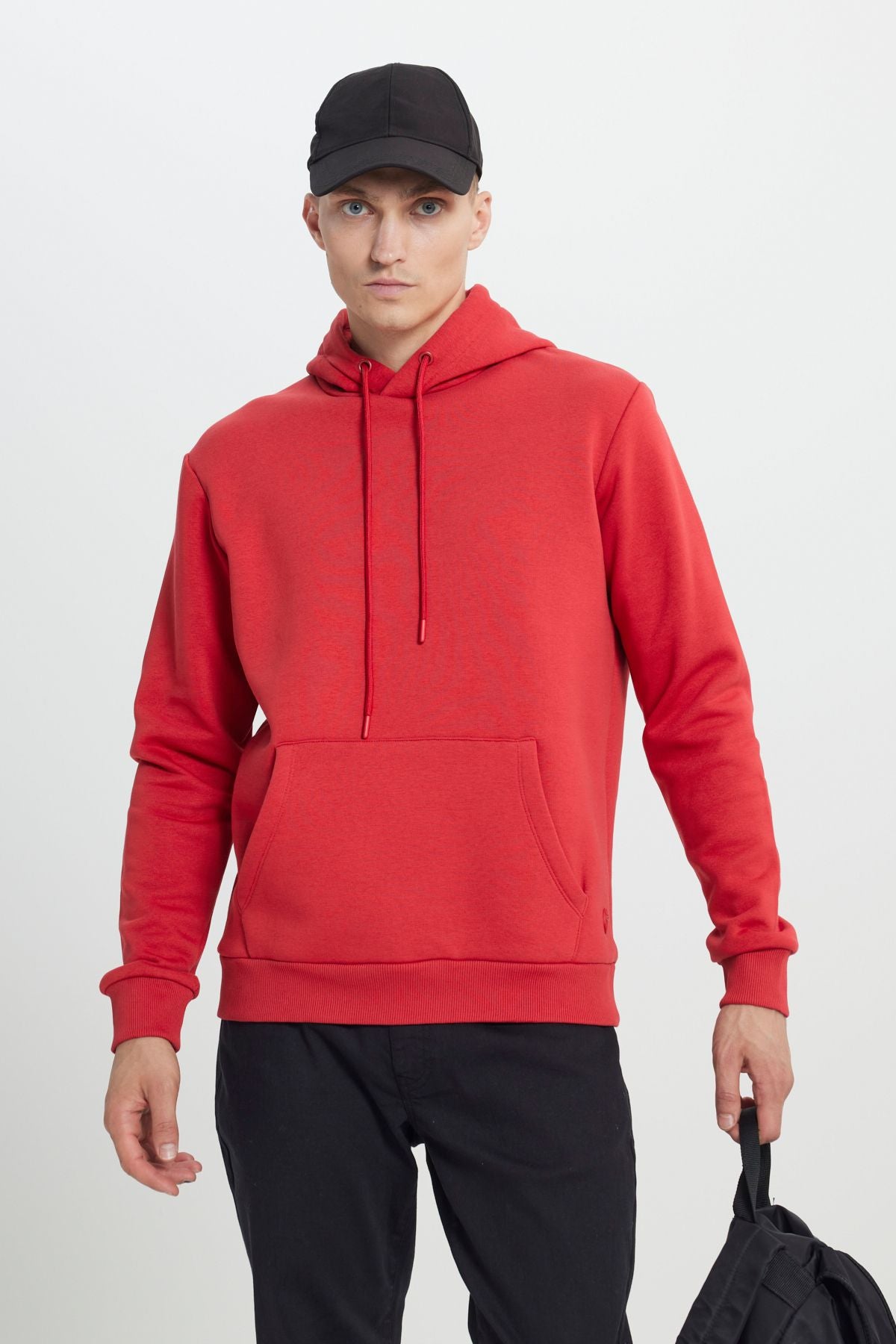 Men's Red-Black 2 Pack Cotton Sweatshirt Hooded Kangaroo Pocket Standard Fit Normal Cutting