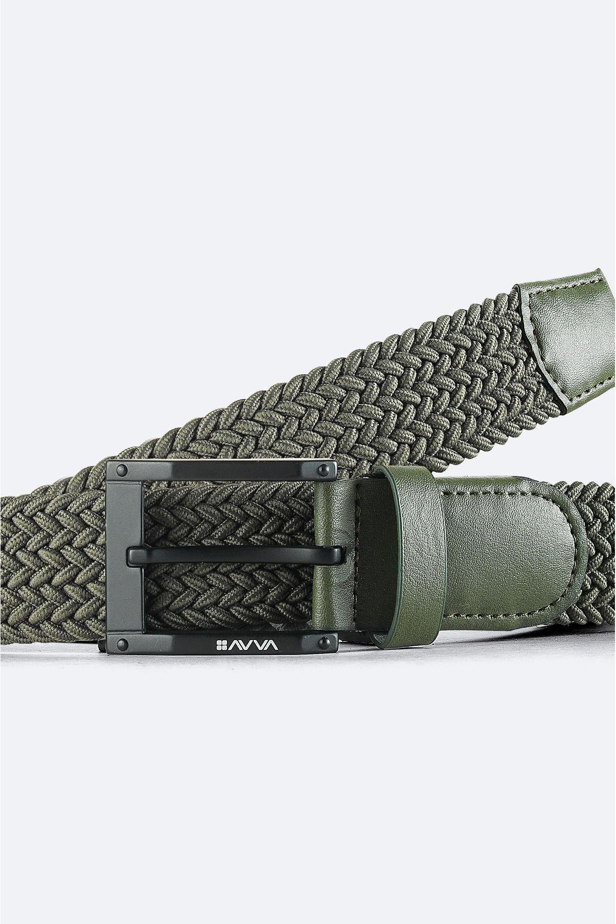 Male Khaki 100 %Leather Knitting Belt A41y9320