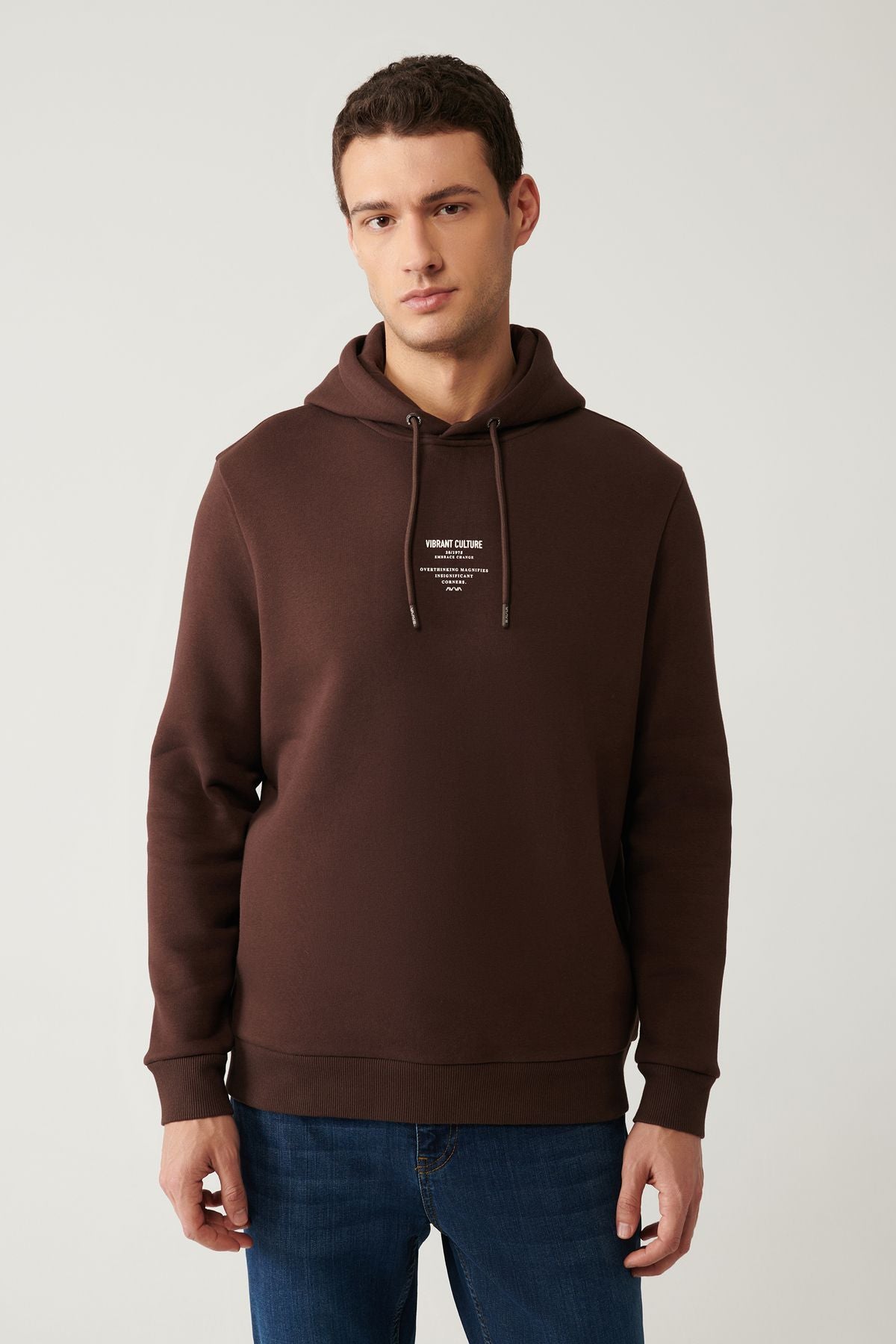 Men's brown hooded charted Sweatshirt A41y1247