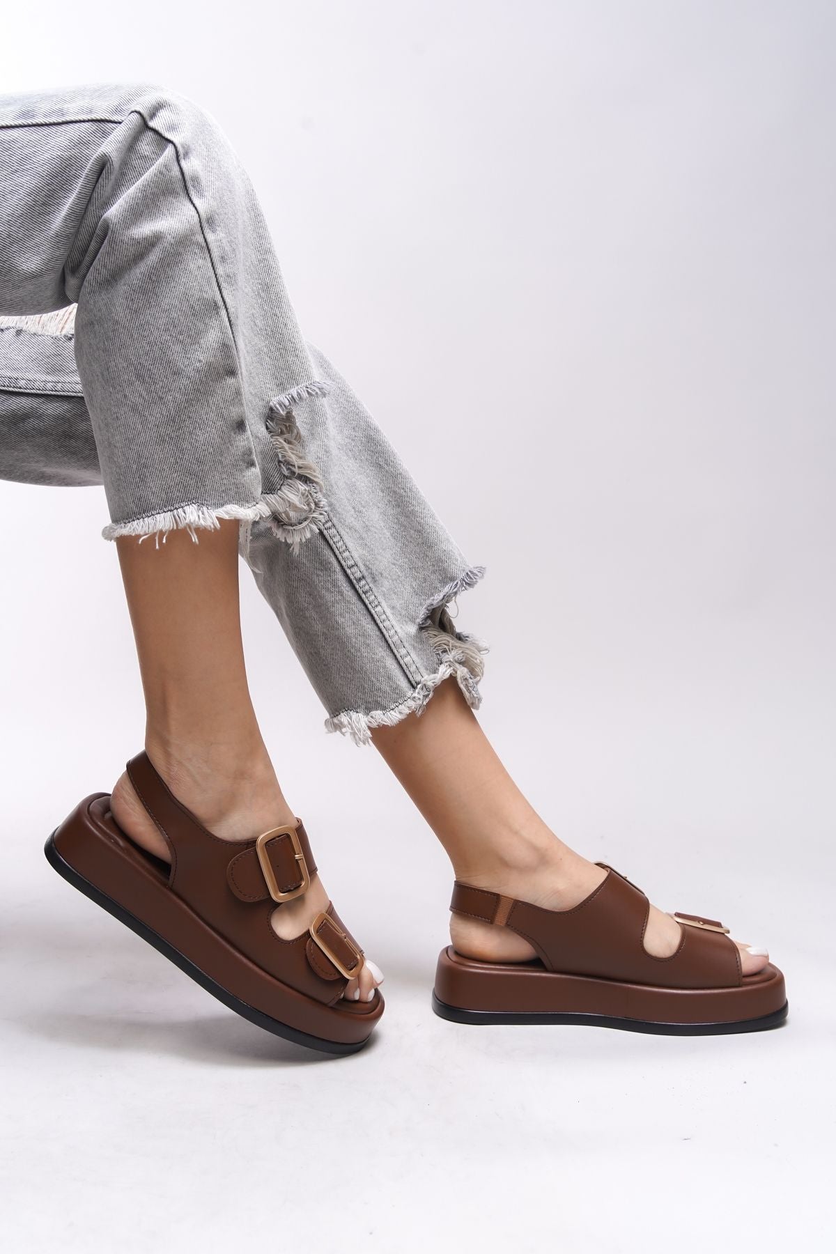 Ghinrada Female Double Tokalı Sandals 0012793 Brown Skin