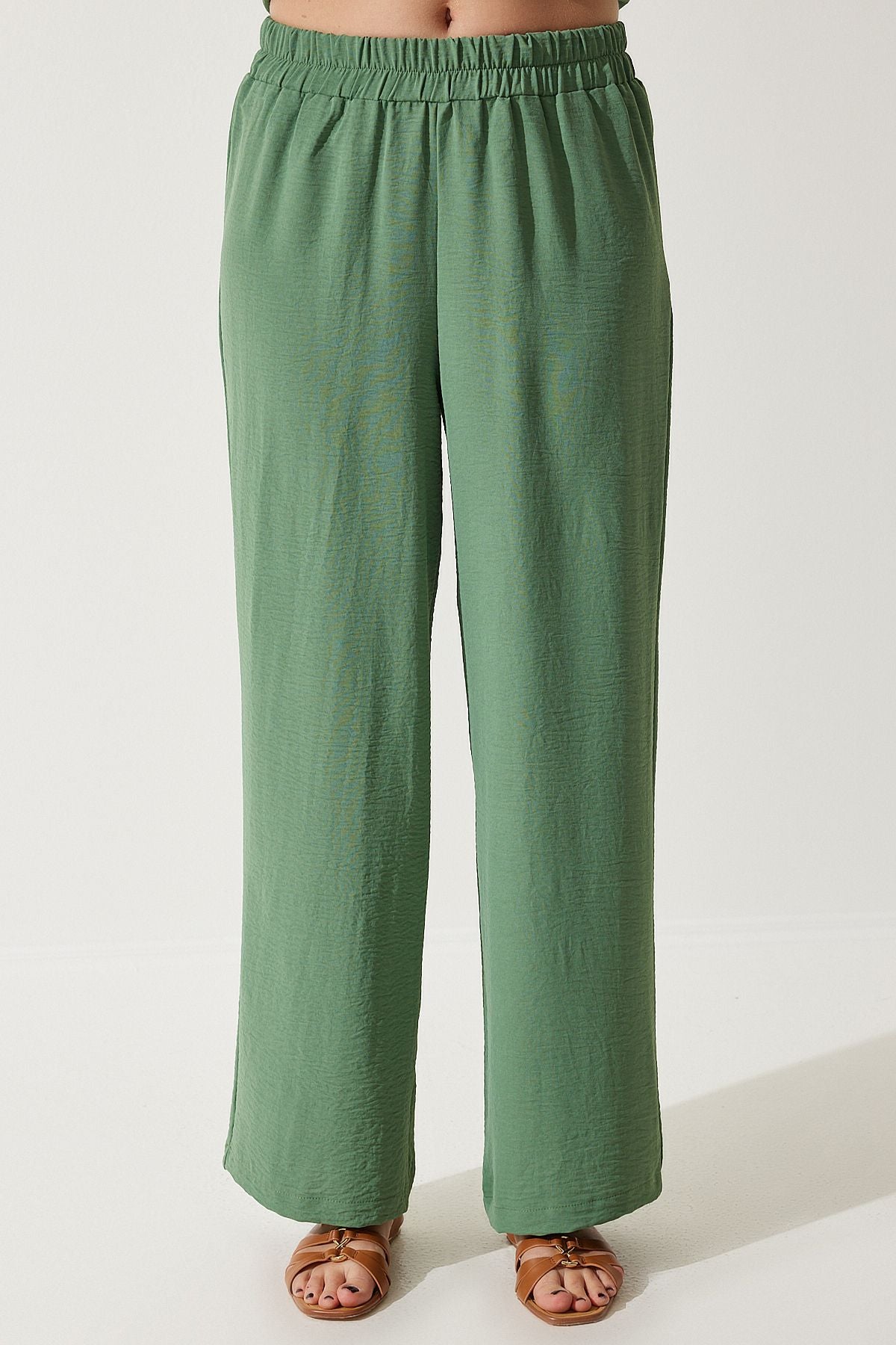 Female Green Duped Tunic Palazzo Knitting Set to00133