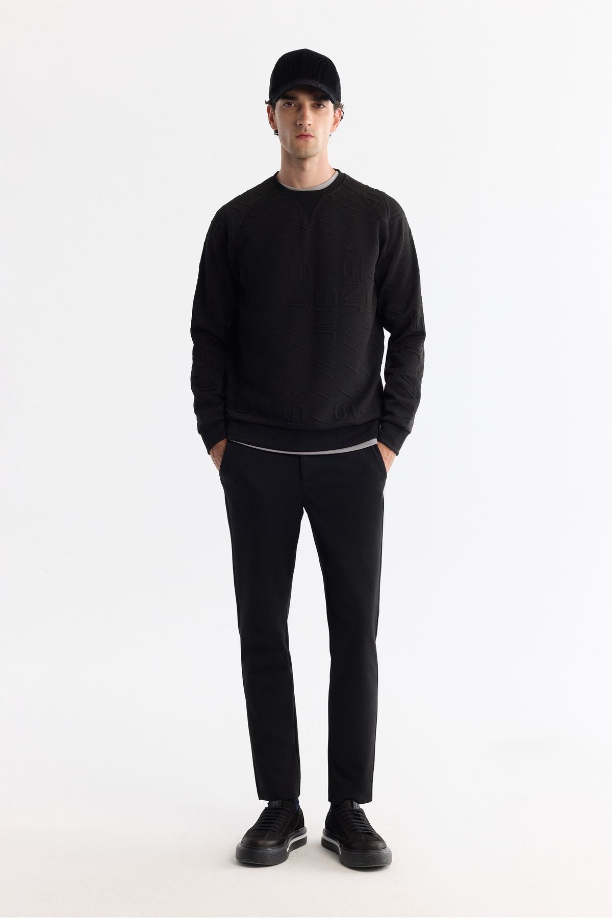 Men's Black Bicycle Collar Printed Sweatshirt A42y1335