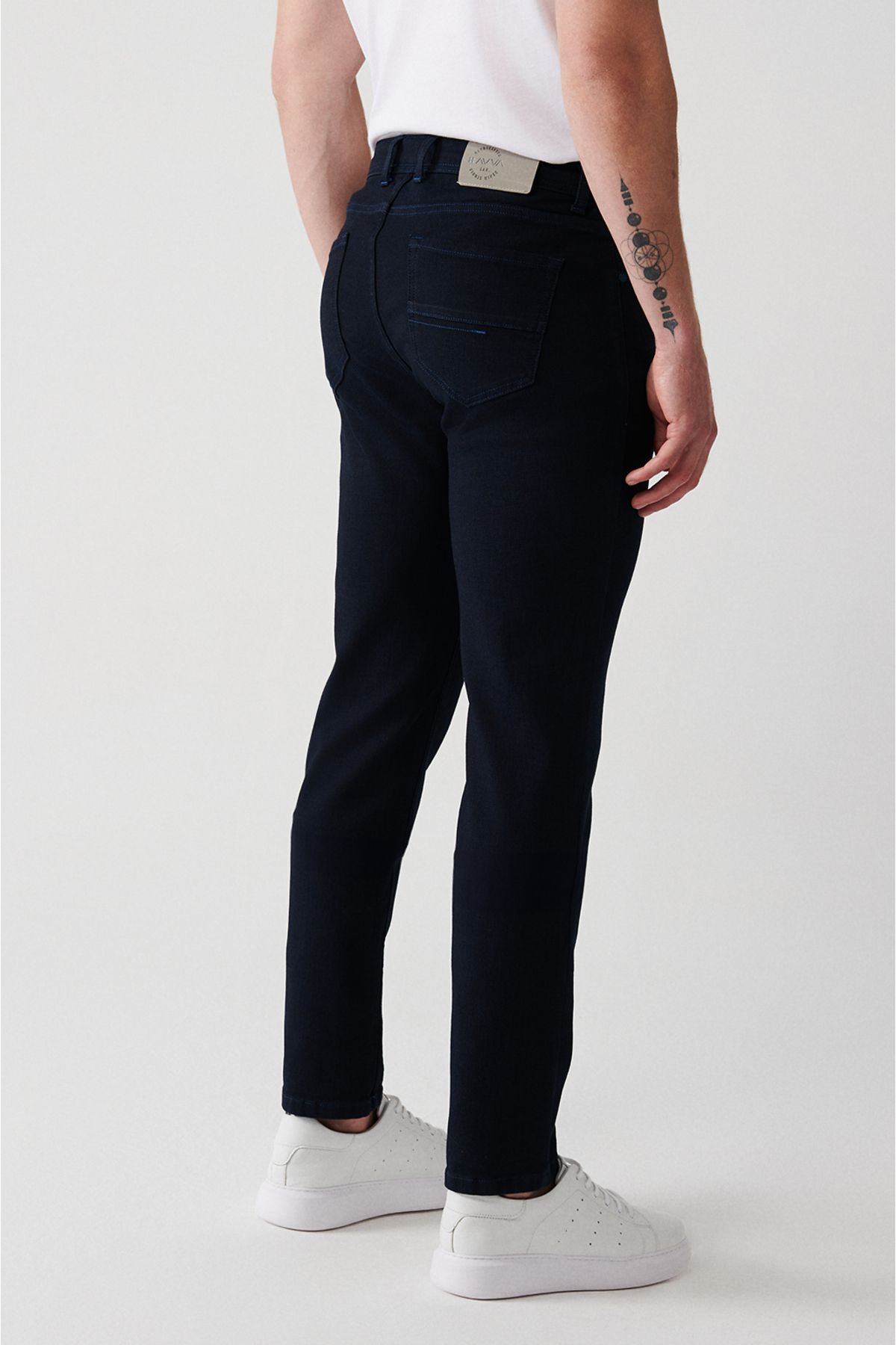 Men's navy blue tubing washing cotton flexible Berlin jean pants A32y3505