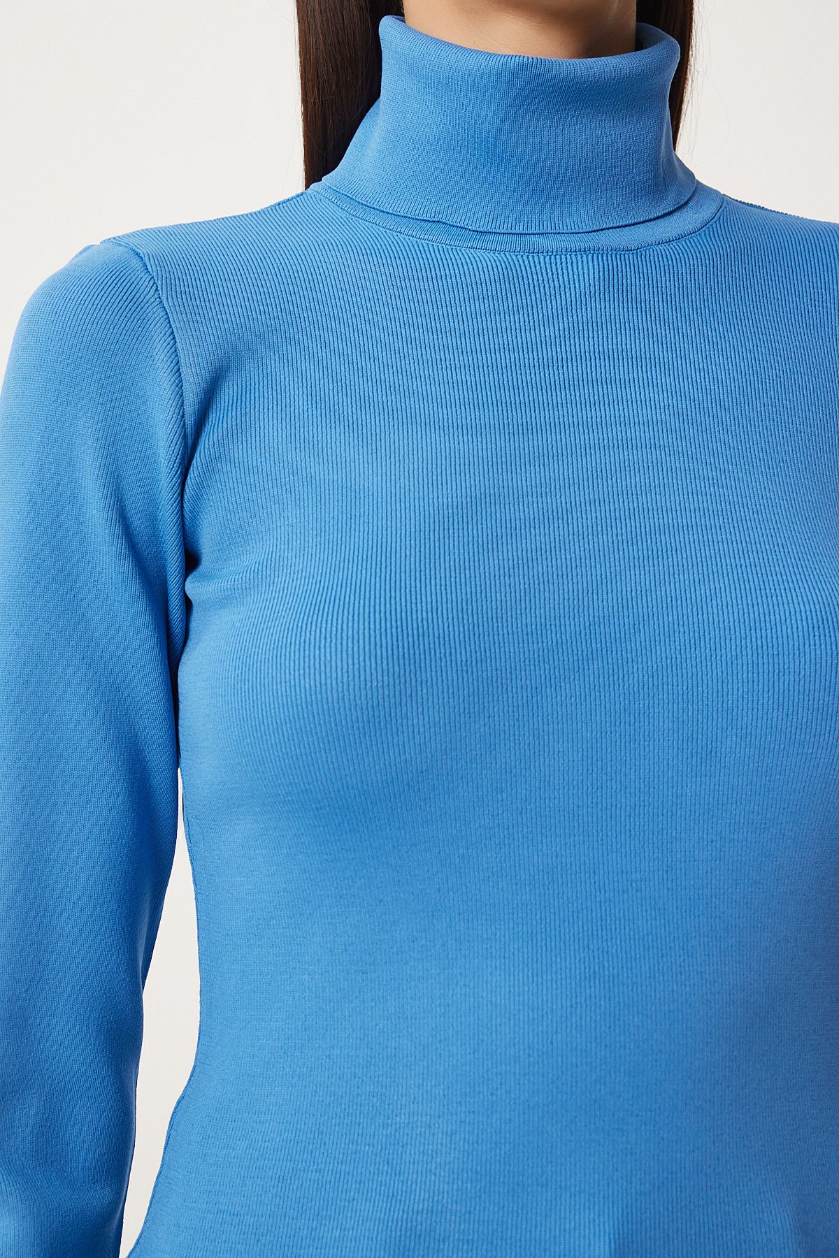 Woman Blue Fisherman's Licra Knitting Sweater FN03344