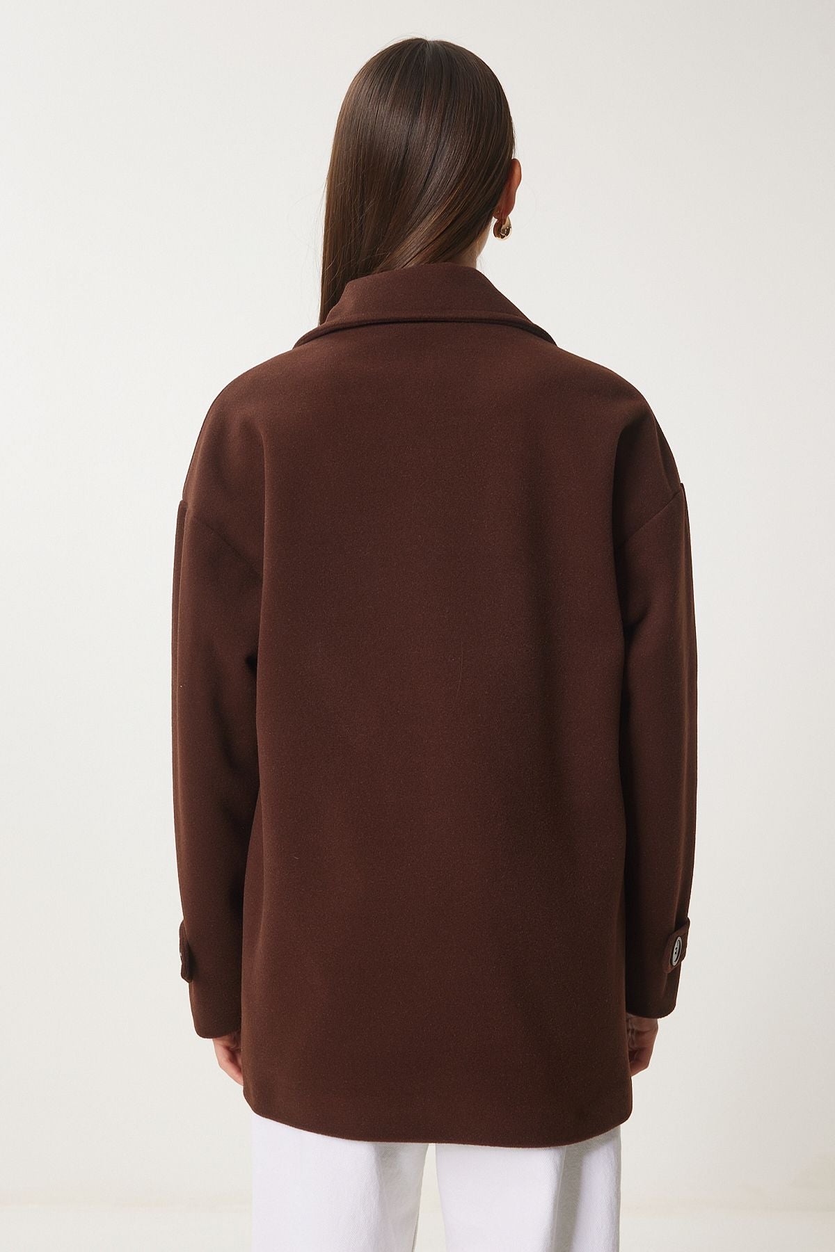 Female brown cruiser collar stamp coat DD01342