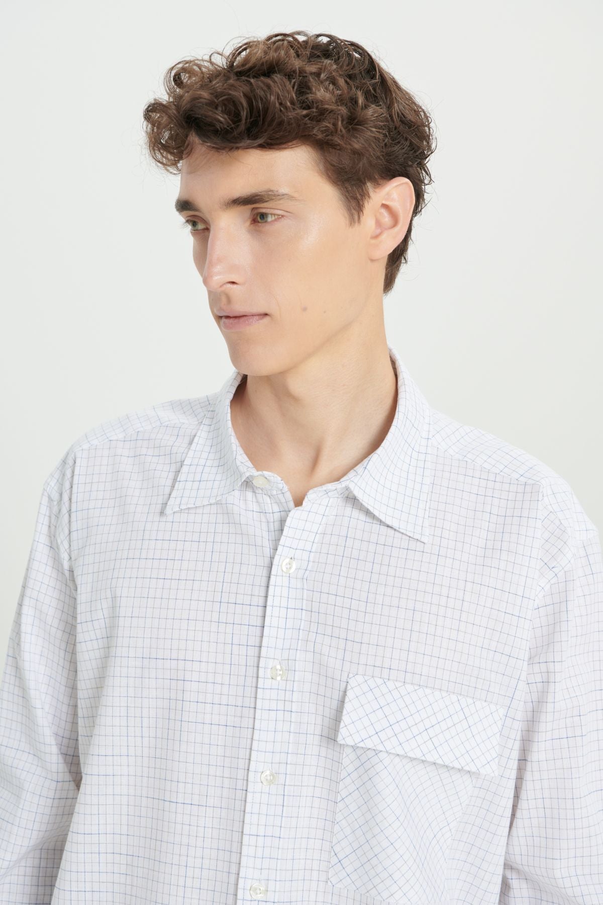 Men's White-Blue 100 %Cotton Oversize Plenty Cutter Classic Collar Checkered Shirt