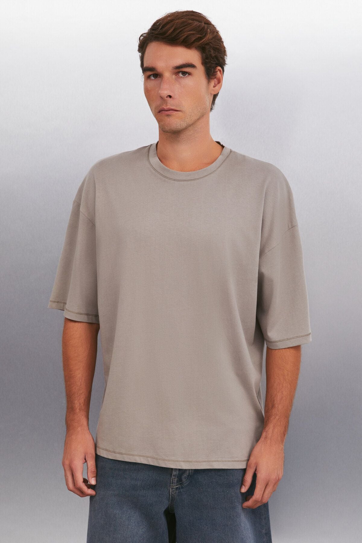 Rhett Men's Oversizle Fit Plenty Site 100 %Organic Cotton Basic Knitting Vizon T-shirt