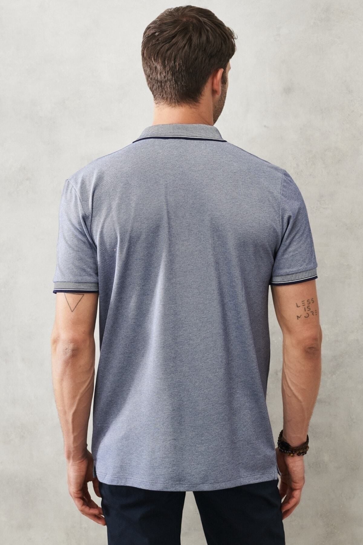 Men -Plugging Cotton Fabric Regular Fit Casual Cut Navy Blind Curlled Polo Yaka Pocket T -shirt