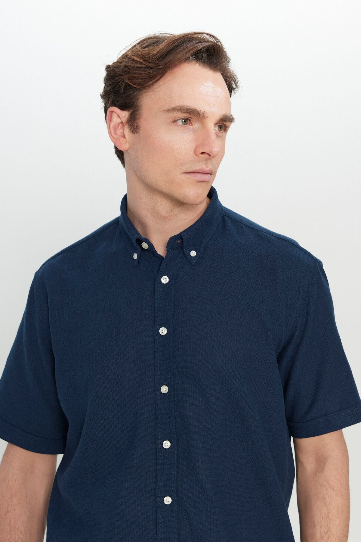 Men's Navy Blue 100 %Cotton Comfort Fit Fit Fit cut buttoned shirt collar Amesty shirt