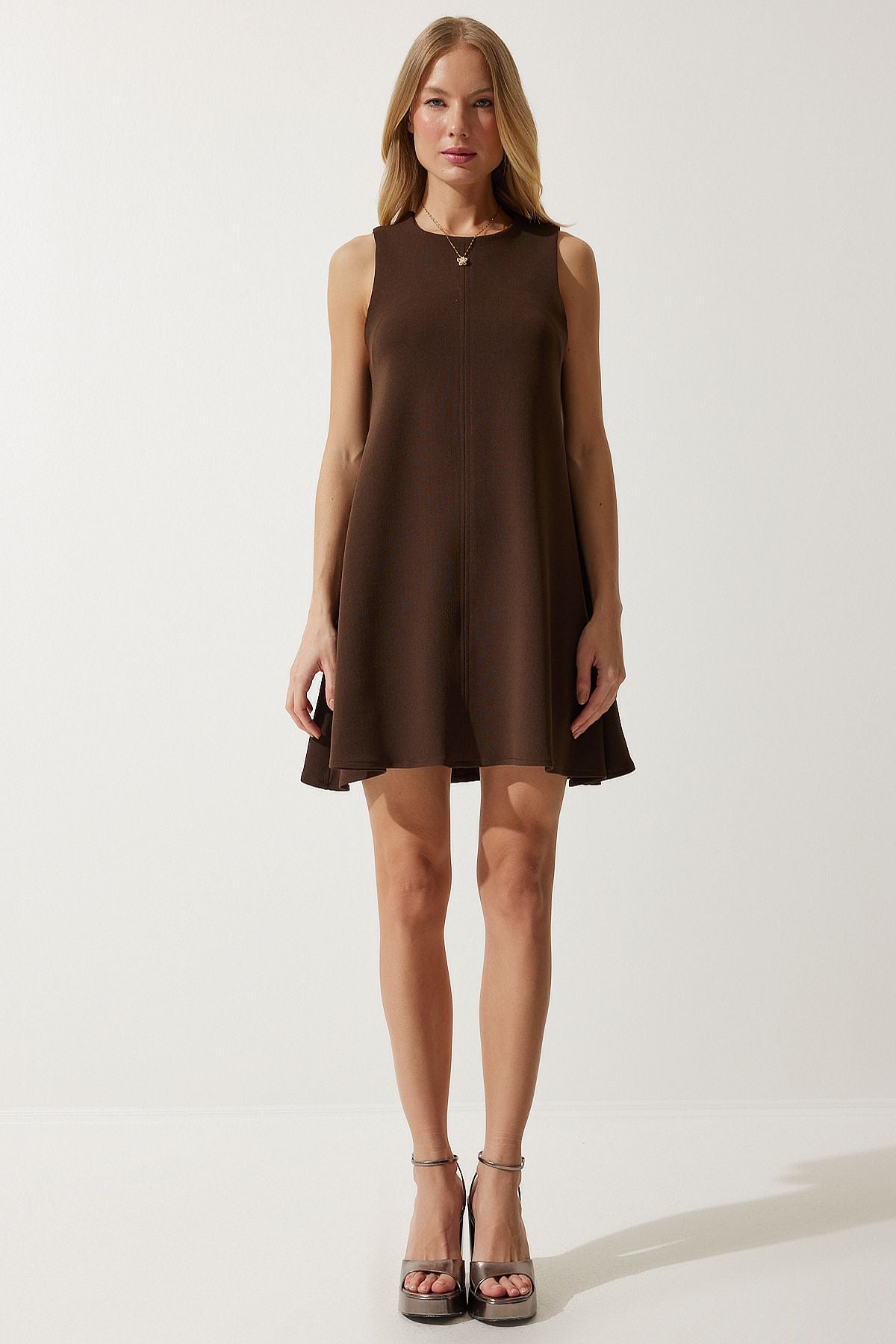 Female brown bike collar cottage woven bell dress RV00160