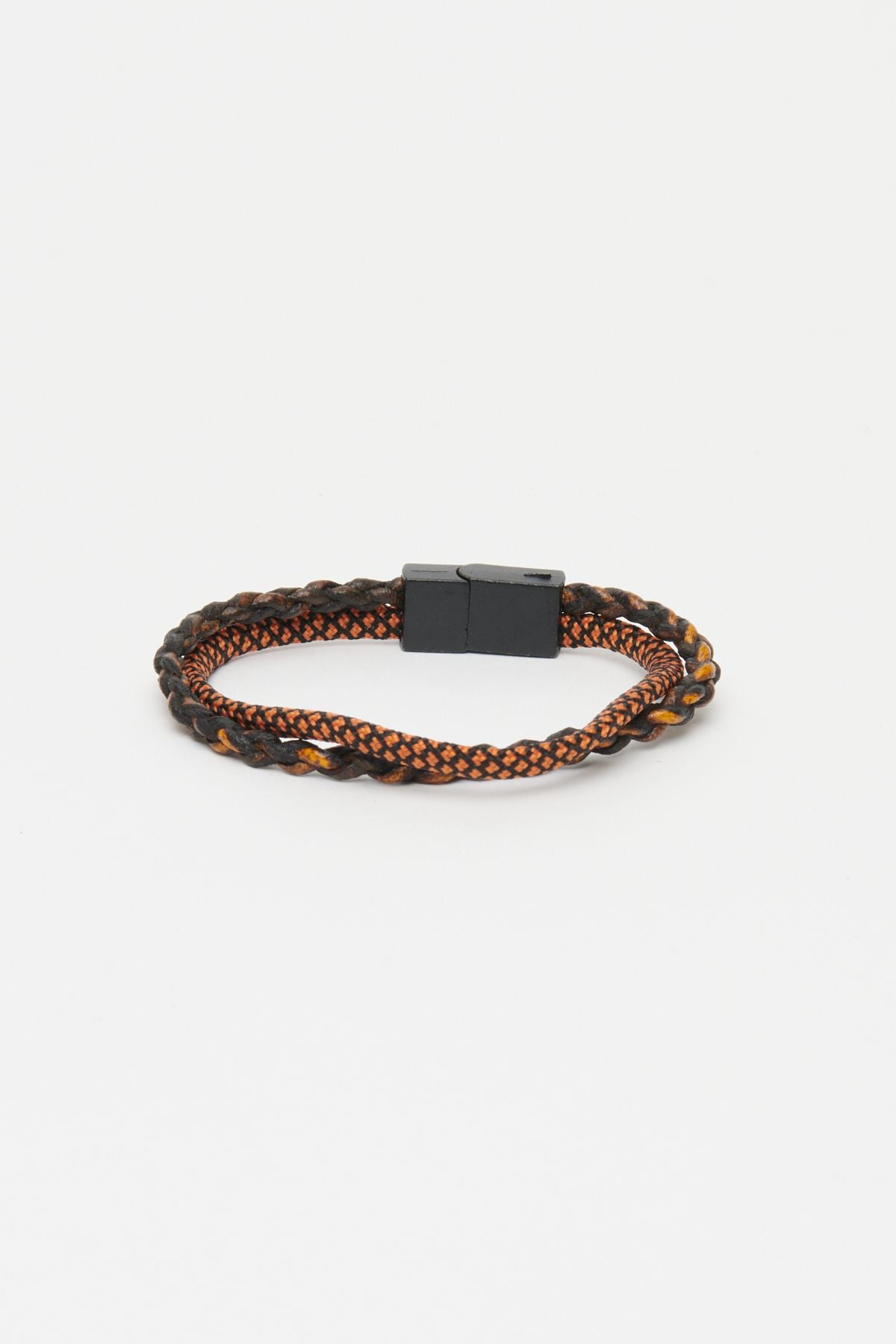 Men's black-orange 100 %leather bracelet