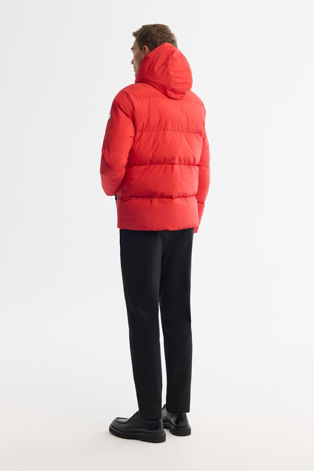 Men's red hooded collar fiber filling swelling coat B006046