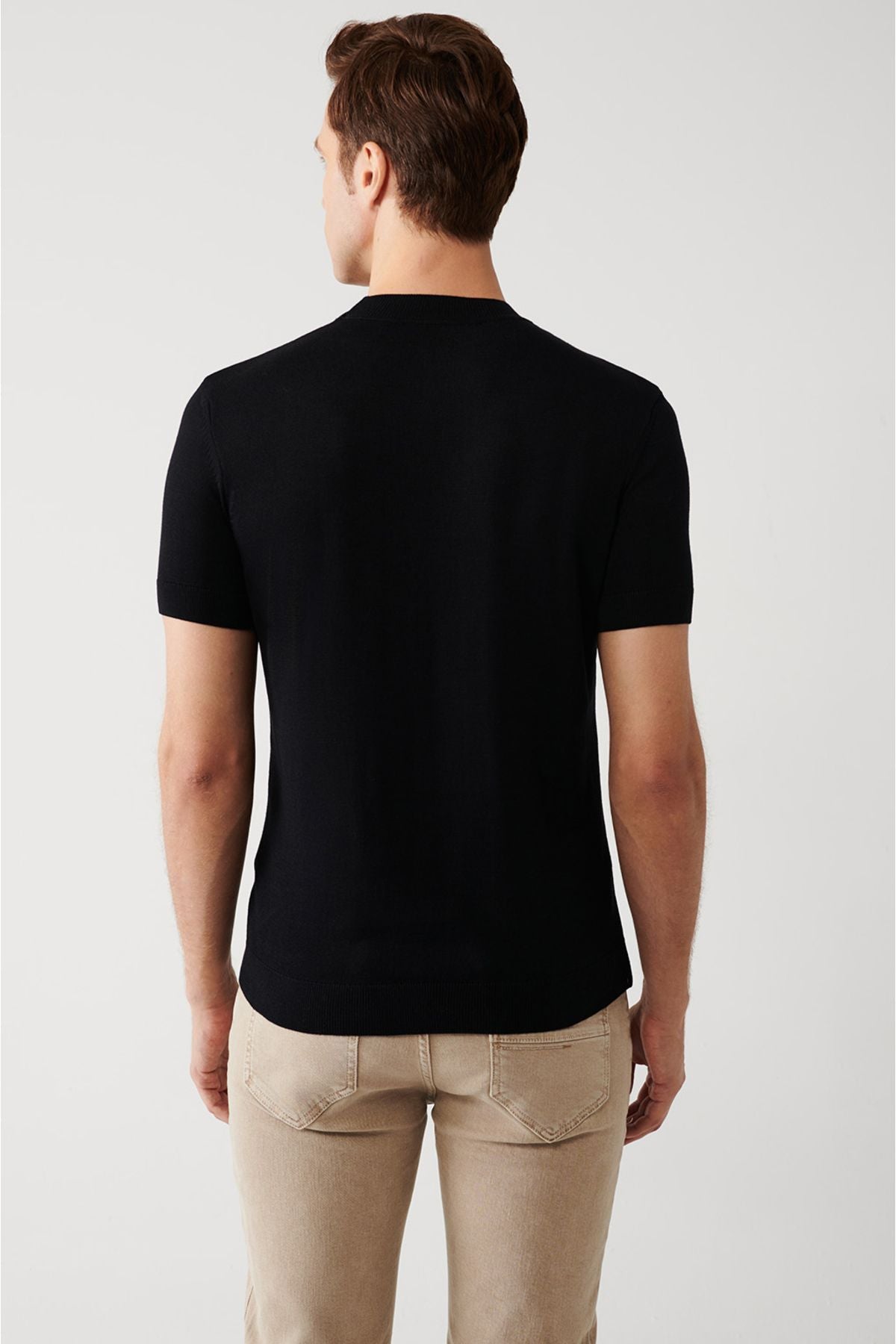 Men's black half fisherman collar short sleeve knitwear t-shirt B005025