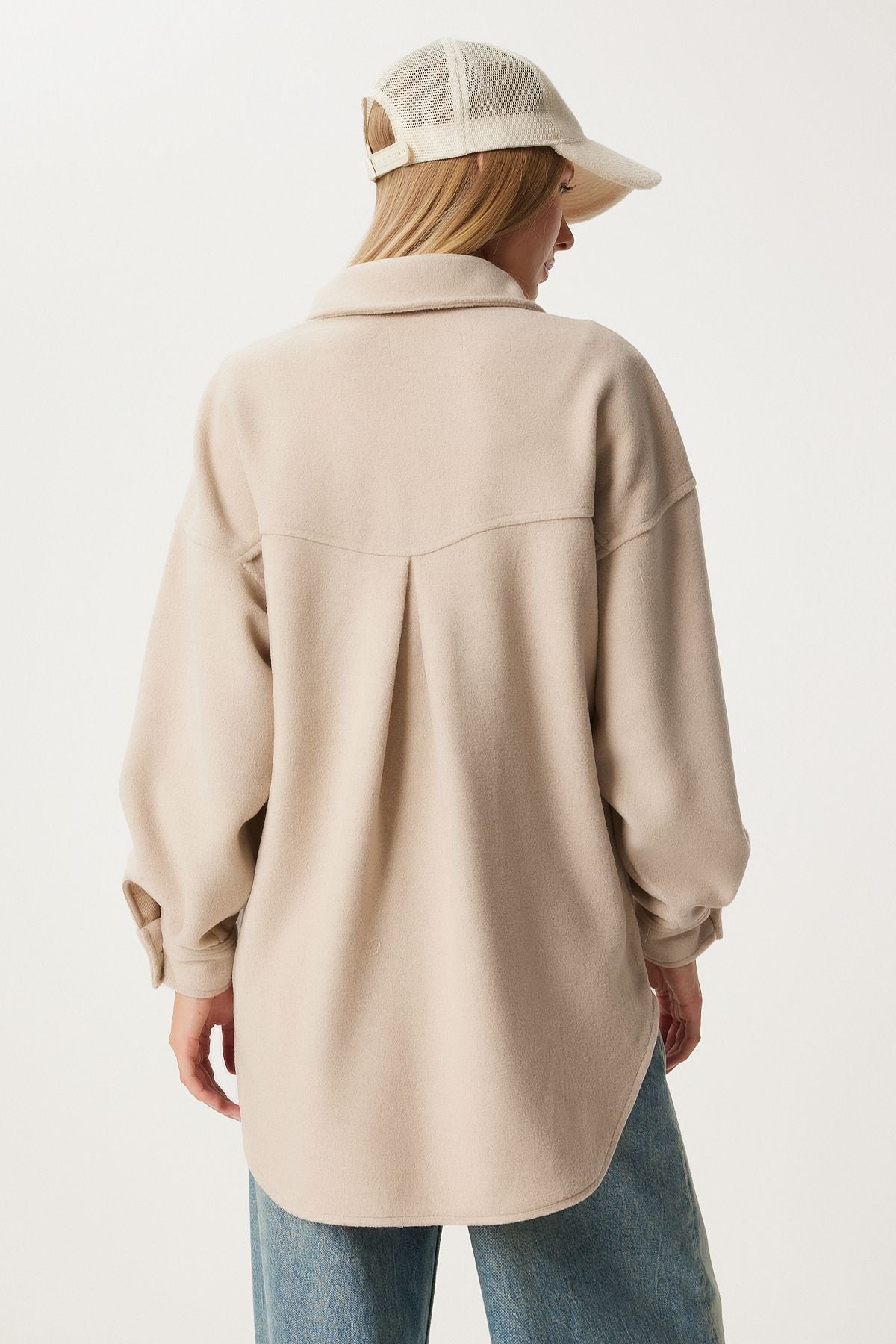Female beige pocket stamp shirt jacket nv00071