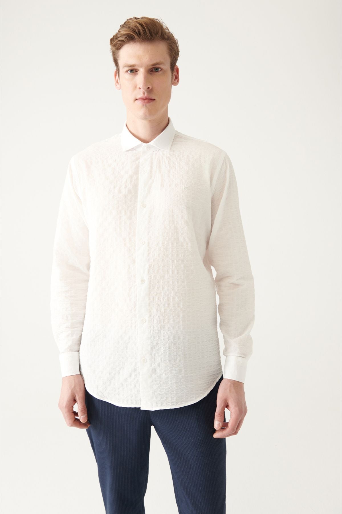 Men's white wafer cotton shirt A31y2060