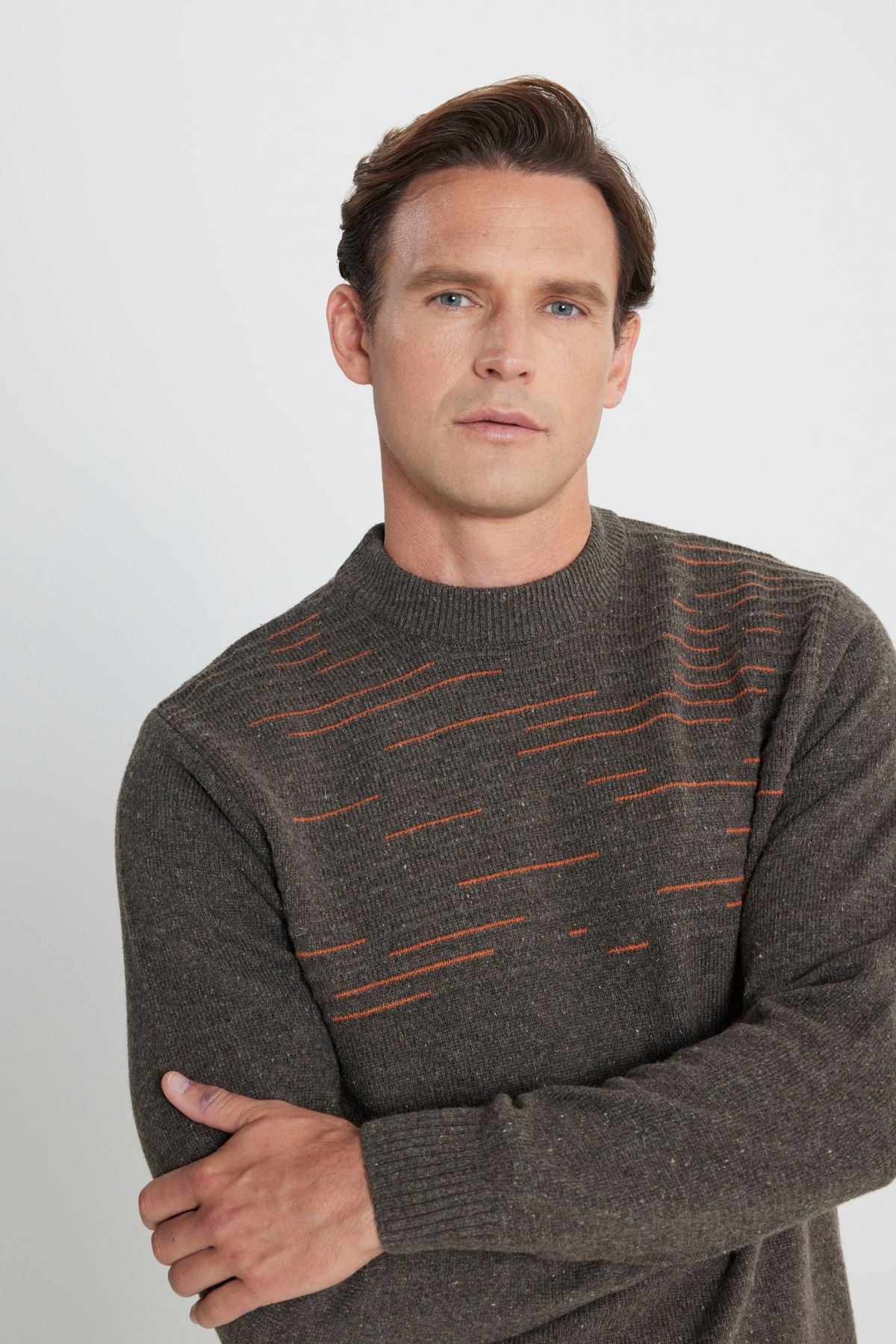 Men's Sut Coffee-Orange Wool Standard Fit Normal Cut Half Fisherman Yaka Knitwear Kazakh