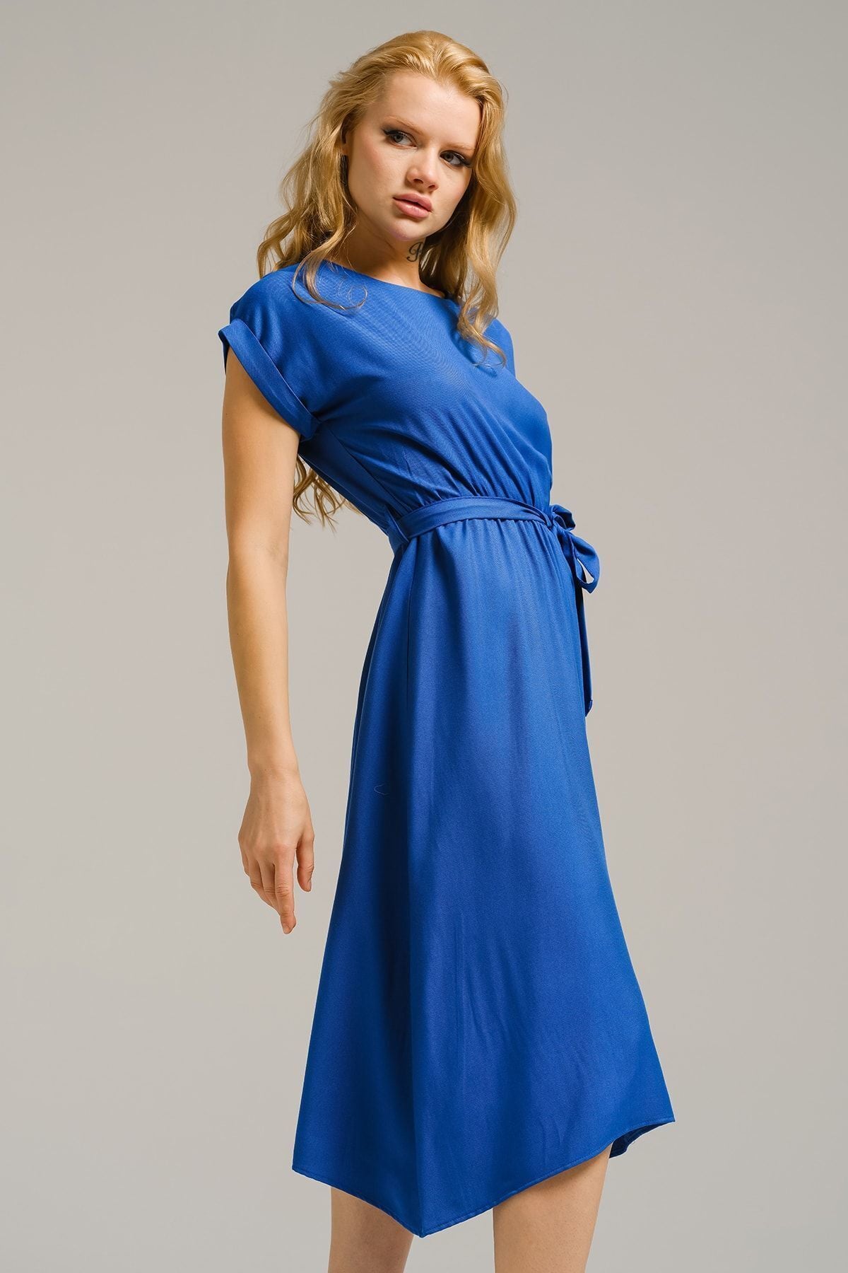 Woman Dark Blue Waist Tied Dress ARM-18Y001120
