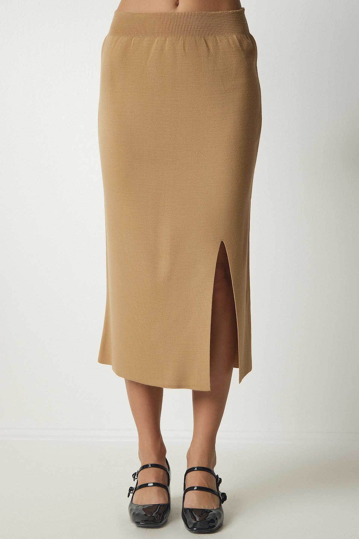 Female Biscuit Striped Sweater Skirt Knitwear Set Ki00104