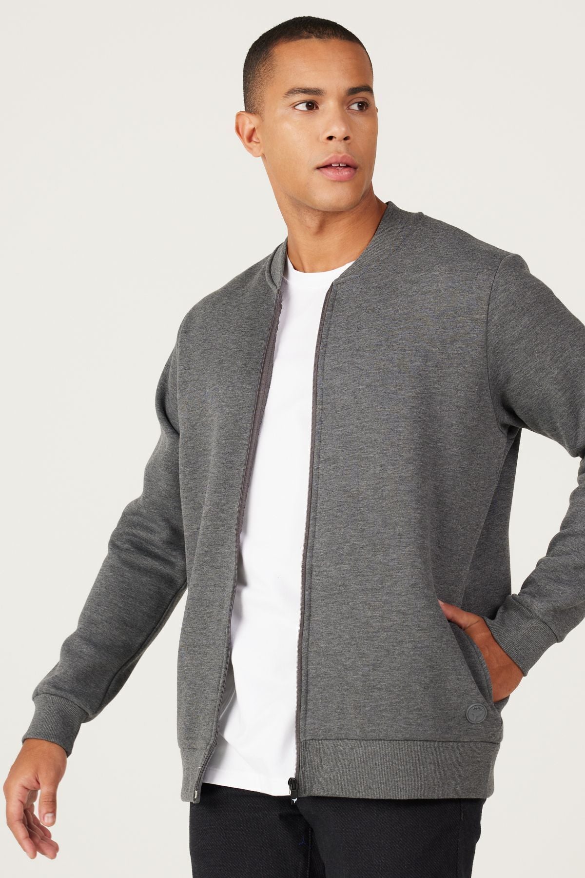 Men's anthracit-melanj standard fit Normal Cut Içi Polar 3 IP College Cotton Cotton Sweatshirt
