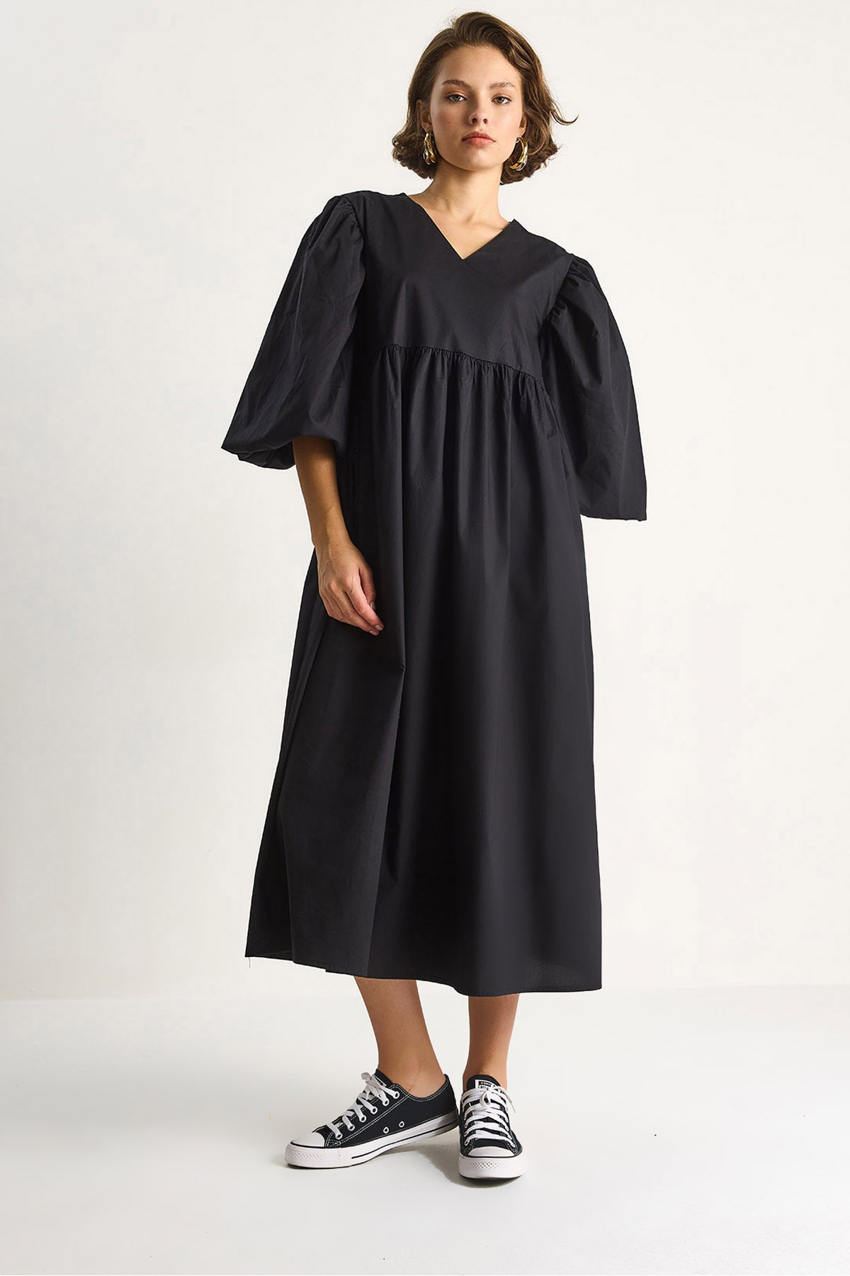 Women's V-Neck Balloon Sleeve Long Dress 60284071