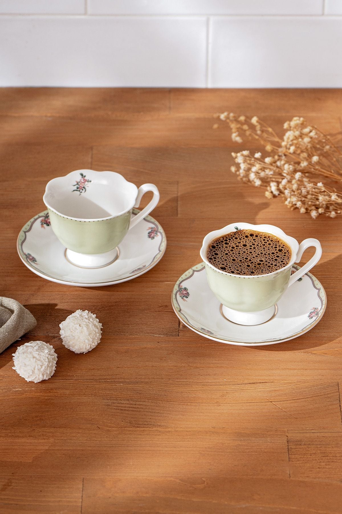 Romantic 2 -person new bone coffee cup set 90 ml green