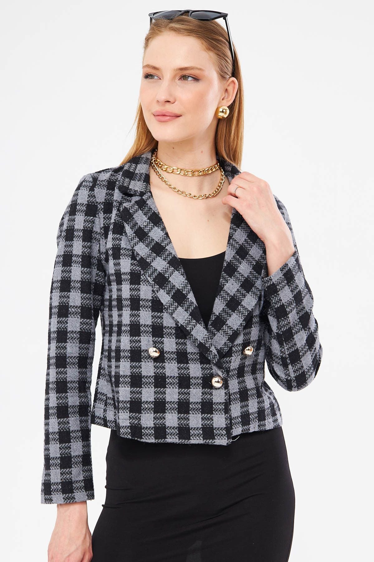 Female smoked Cruve collar Tüvit Crop jacket ARM-24K001014