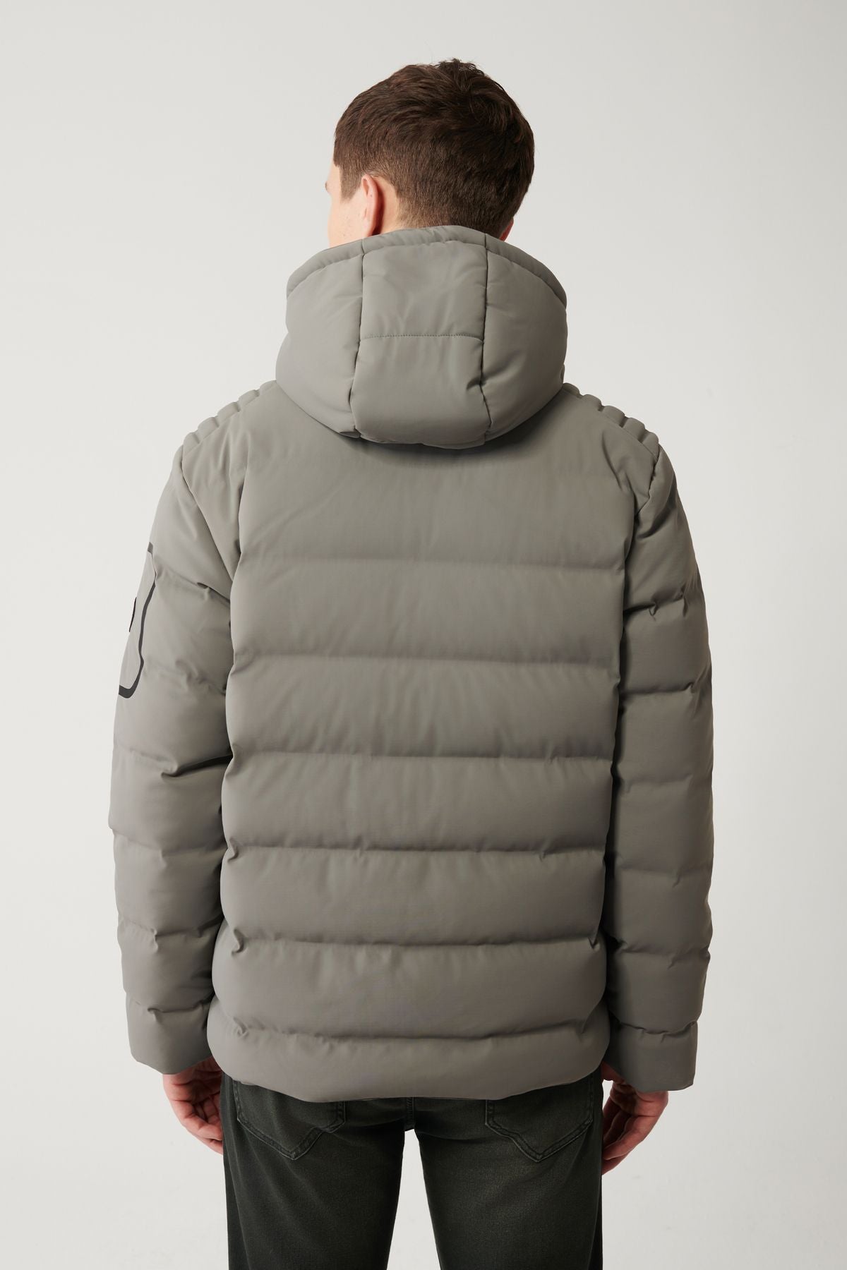 Men's gray swelling coat goose feather water repulsive windproof thermometer removable hooded comfort