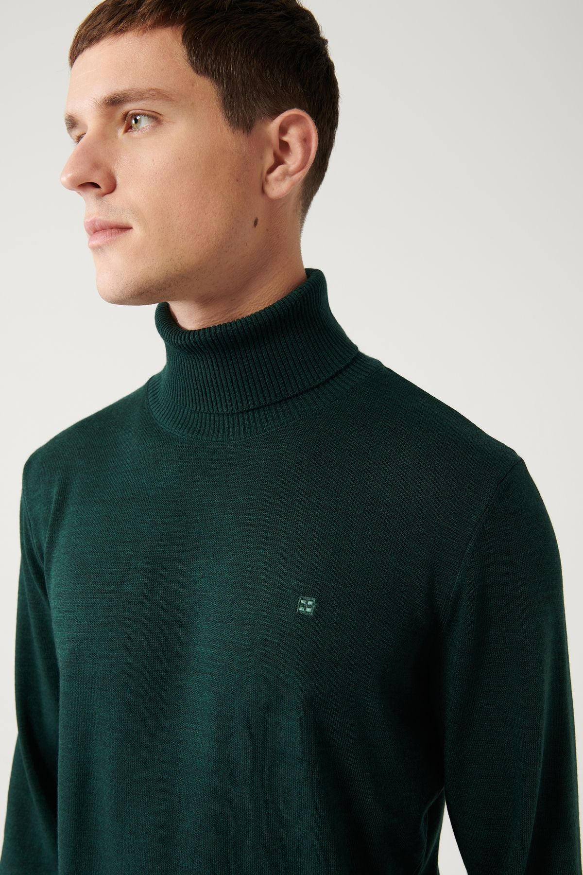 Men's Green Full Fisherman Collar Follow -up knitwear sweater E005002