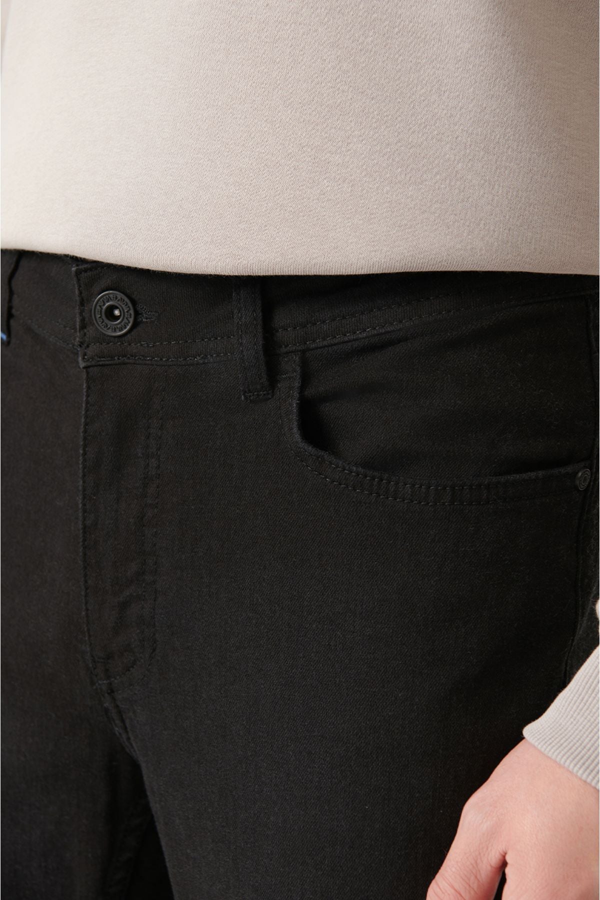 Men's black flat washing flexible jean pants B003503