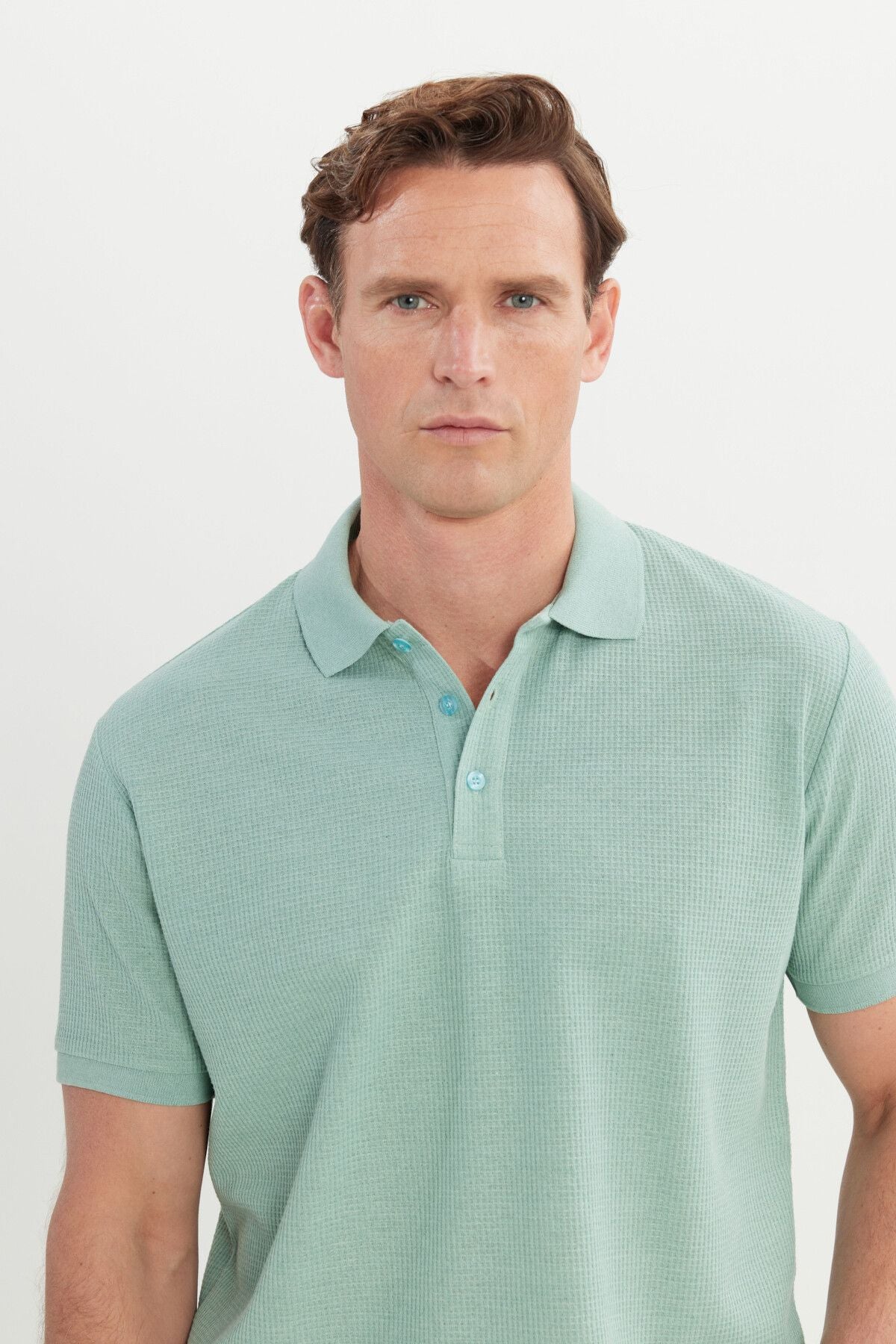 Men's Water Green Cotton Standard Fit Normal Cut Patterned Polo Yaka T -shirt