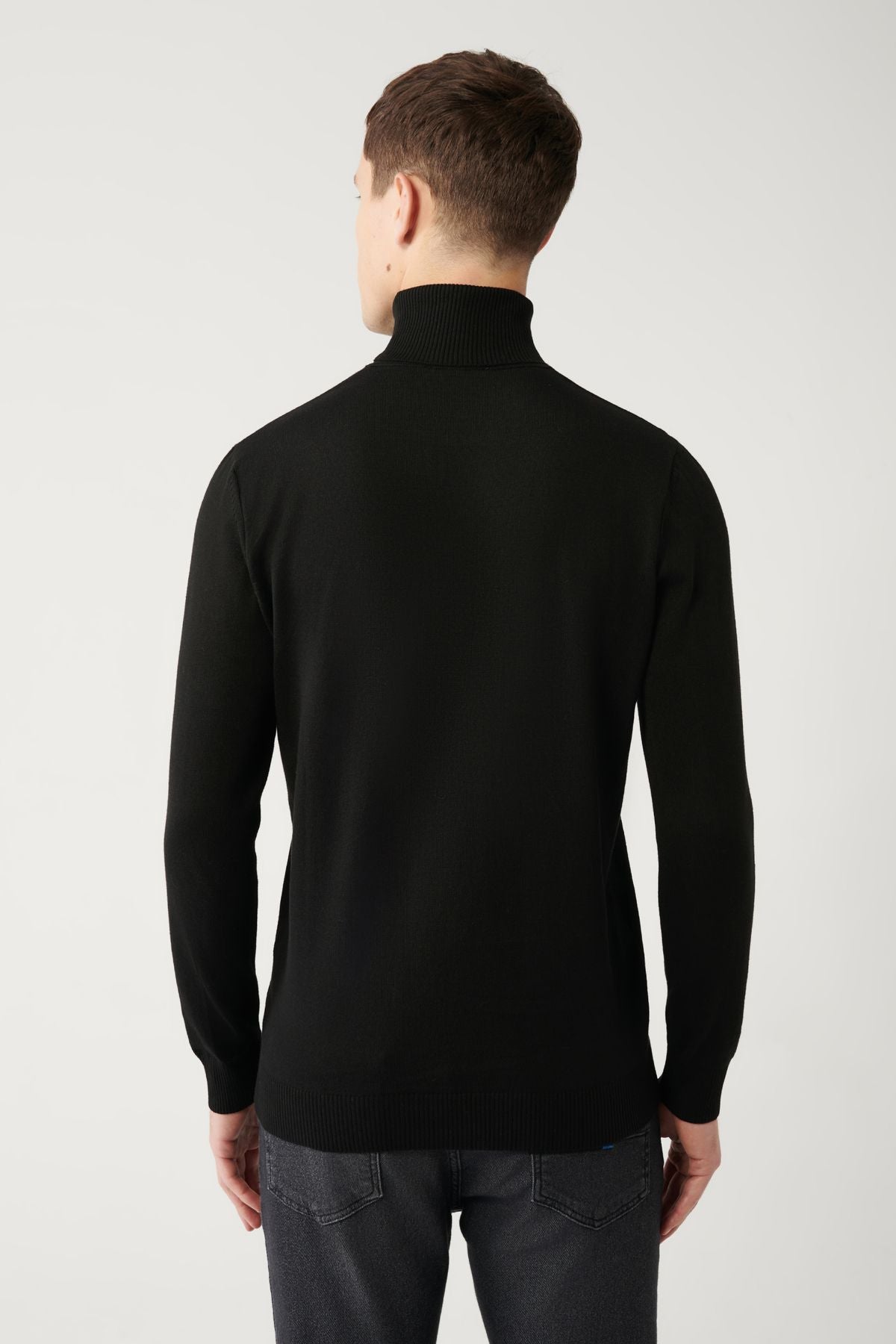 Men's black fisherman collar cotton knitwear sweater A32y5144
