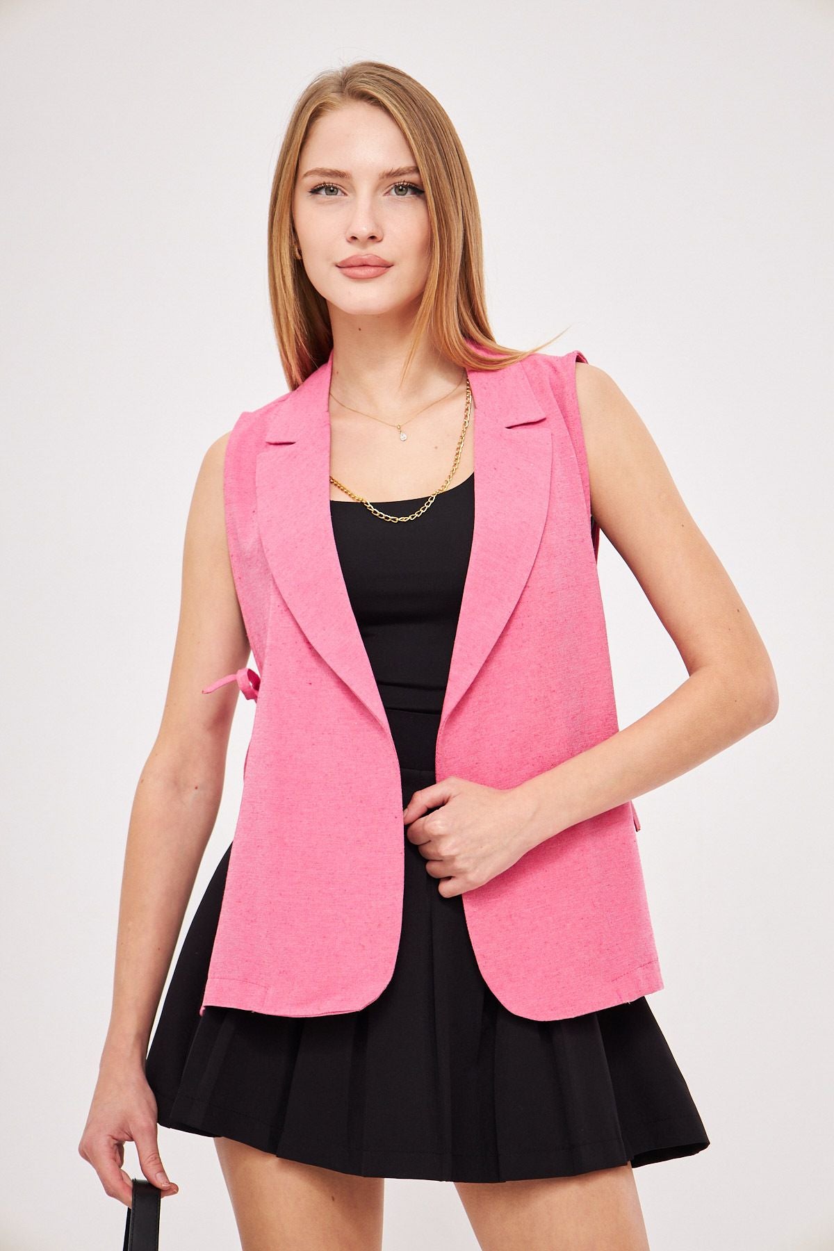 Women's Fuchsia Men's collar side-binding vest ARM-25K001007