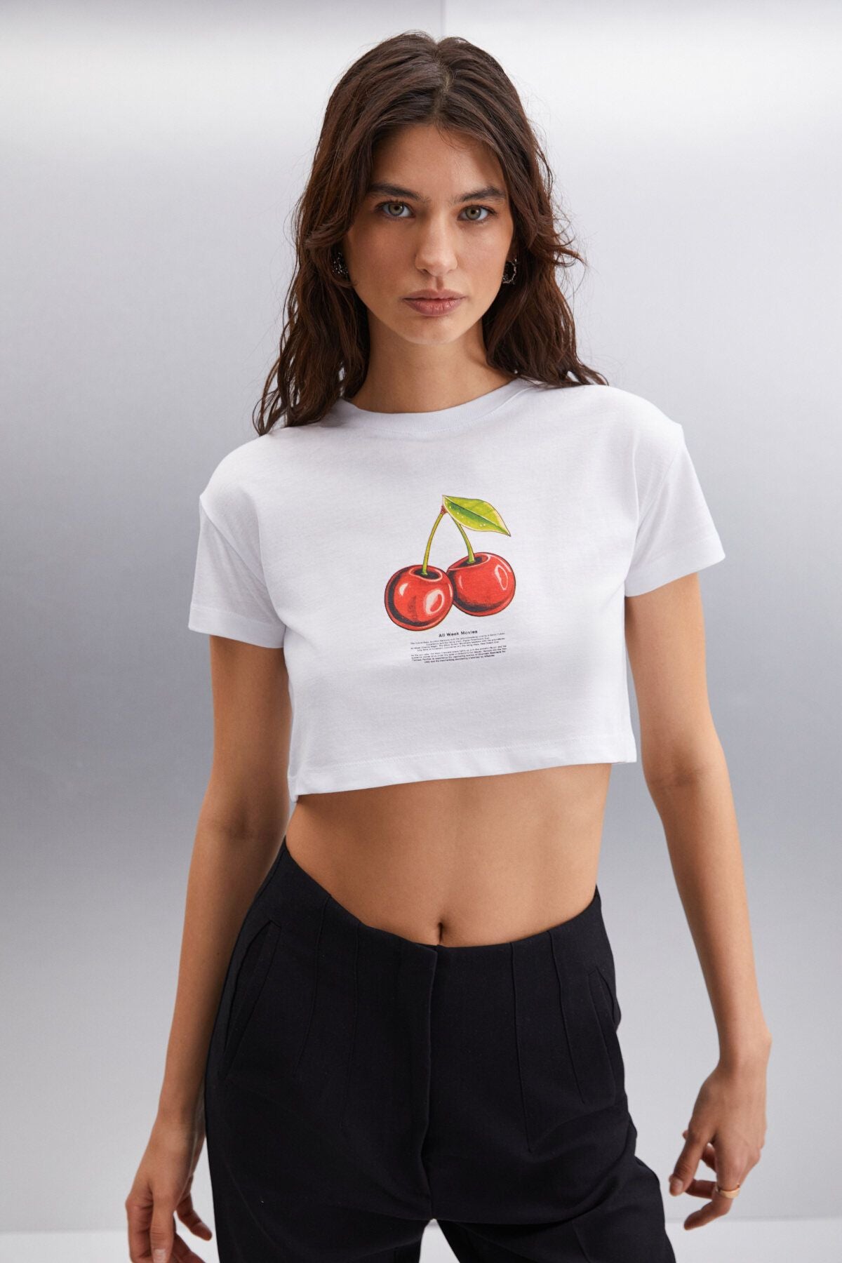 Moran Woman 100 %Cotton White - Cherry Printed T -shirt