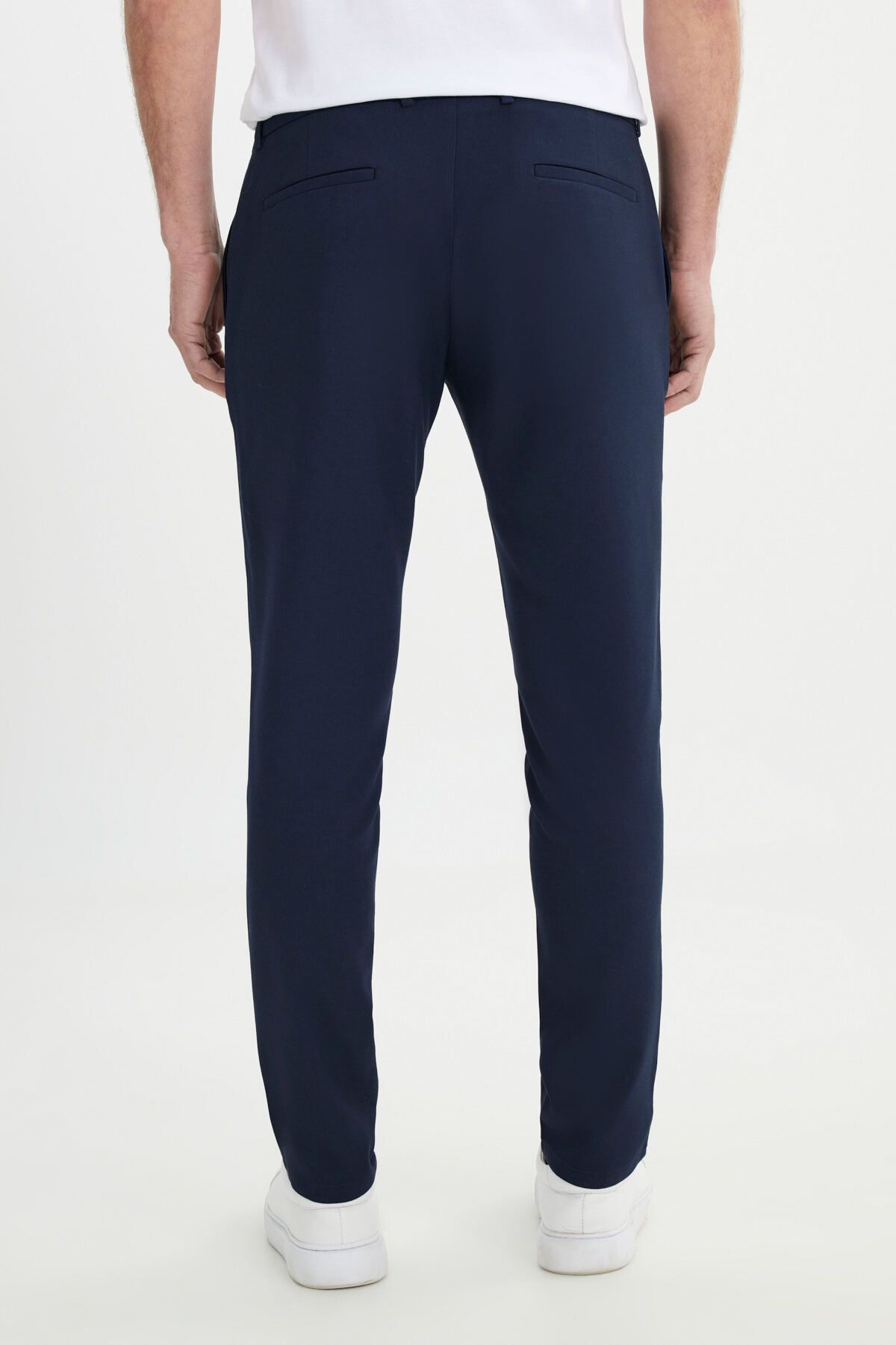 Men's navy blue slim fit Italian cutting side pocket flexible casual trousers
