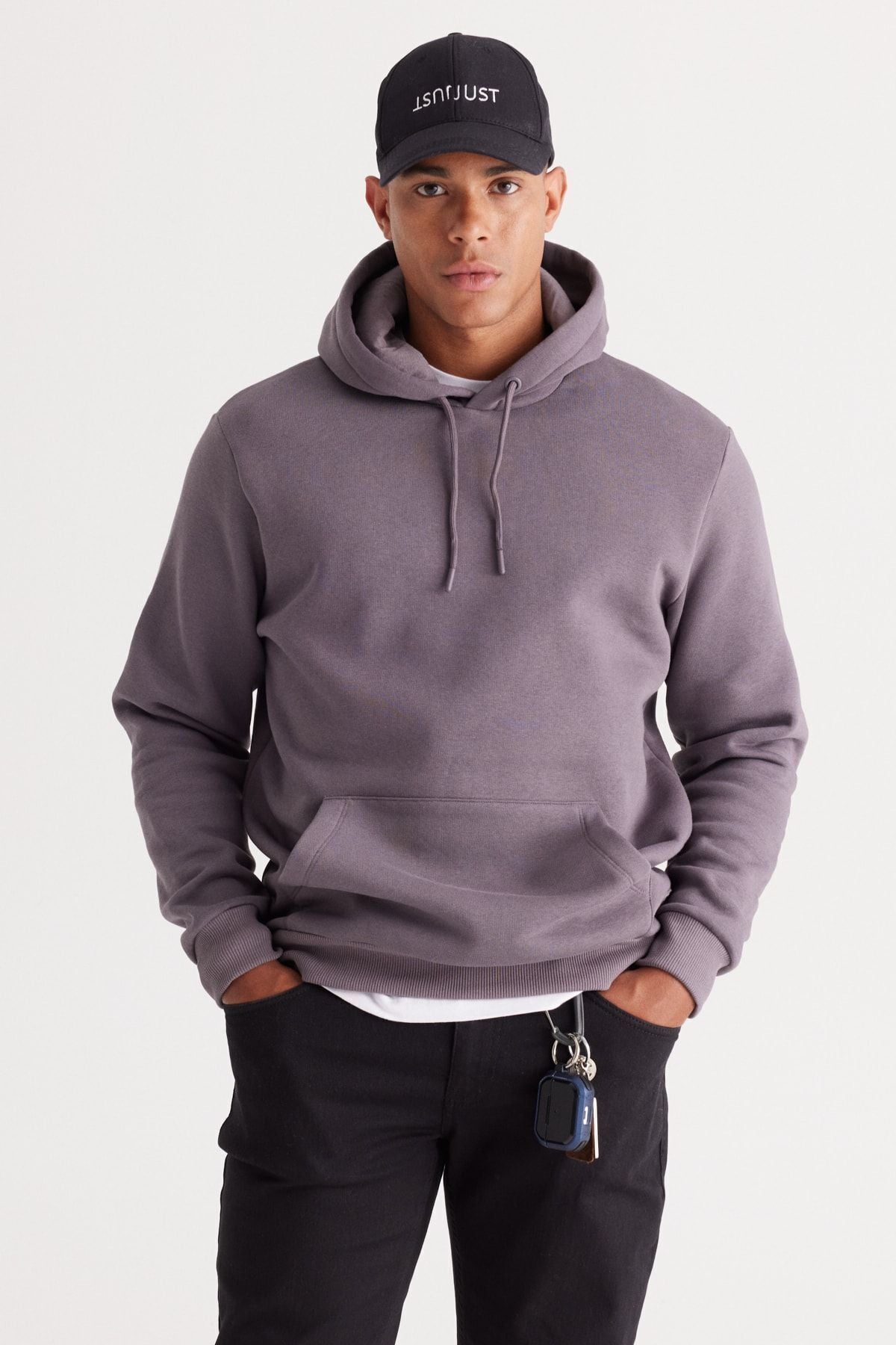 Men's Dark Gray Standard Fit Içi Polar 3 IP hooded kangaroo pocket cotton sweatshirt