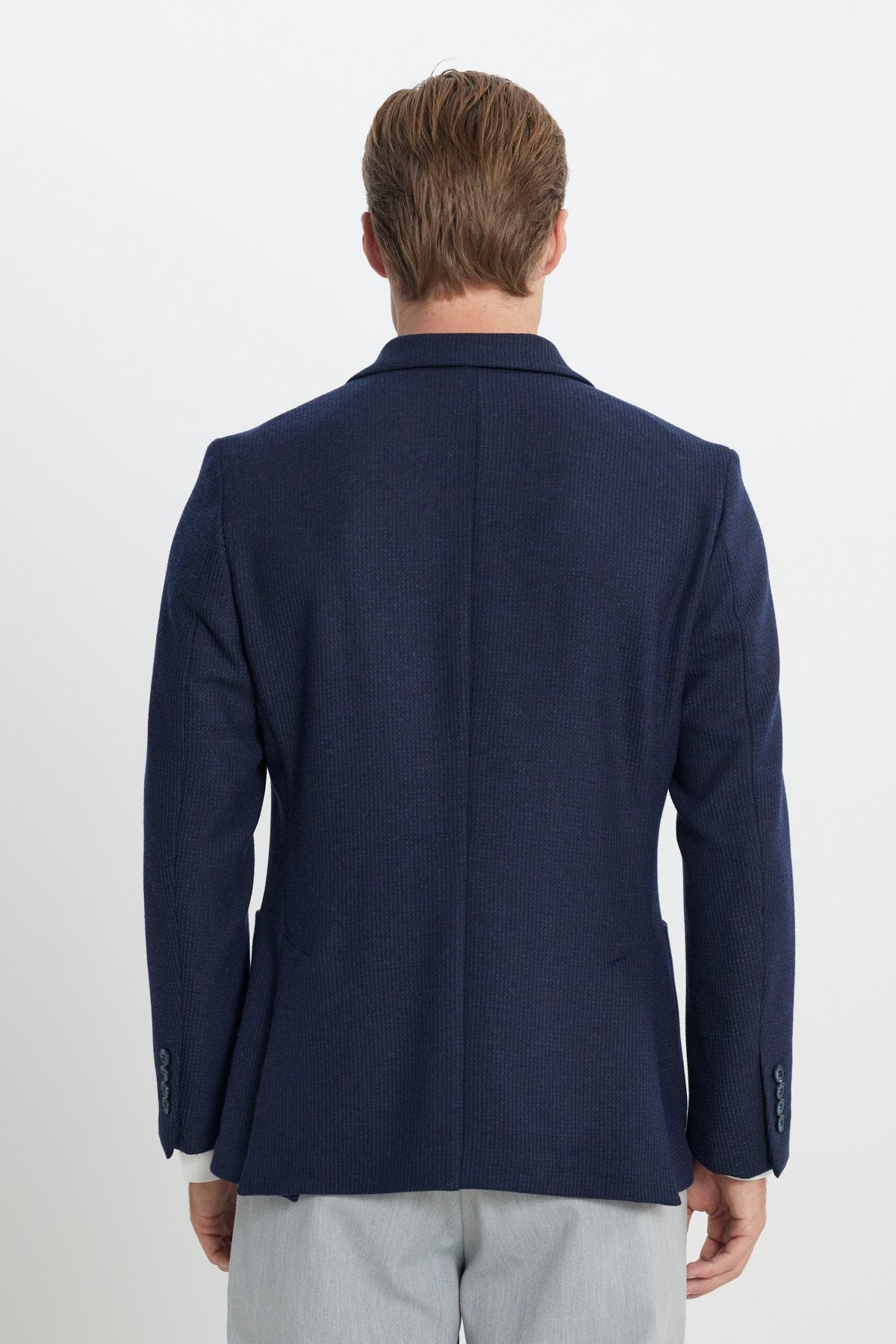 Men's navy blue woolen slim fit narrow cut Mono collar Amest Bag Pocket Jacket