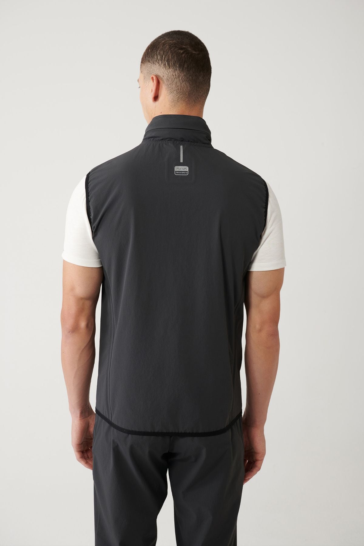 Men's anthracite upright collar hooded zipper water -driven bi stretch vest a41y6535