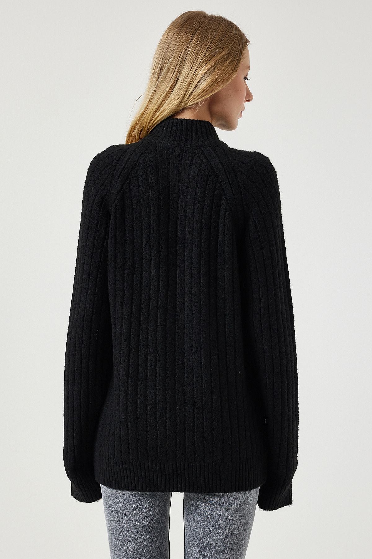 Women's black zipper knitwear cardigan DD01301