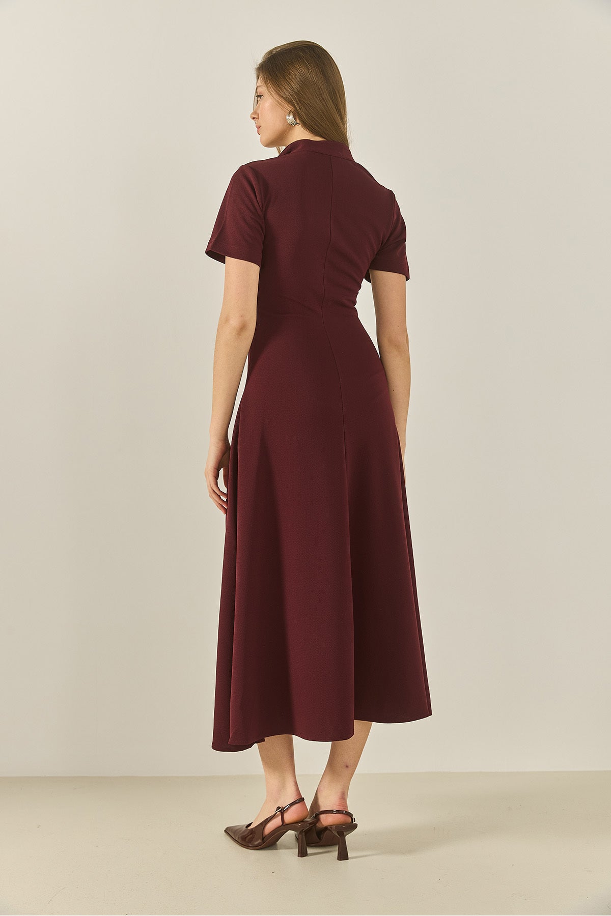 Women's Zippered Front, Fitted at the Waist, Short Sleeve A-Line Dress 5200 60281049