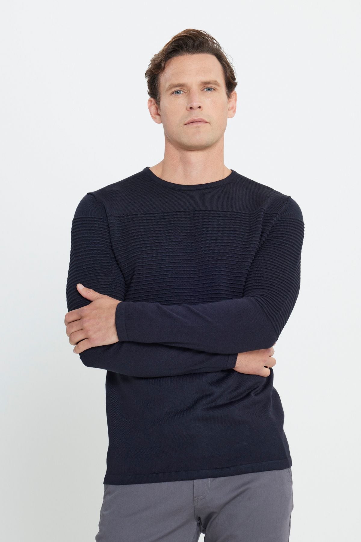 Men's Navy Blue Standard Fit Normal Cutting Normal Class