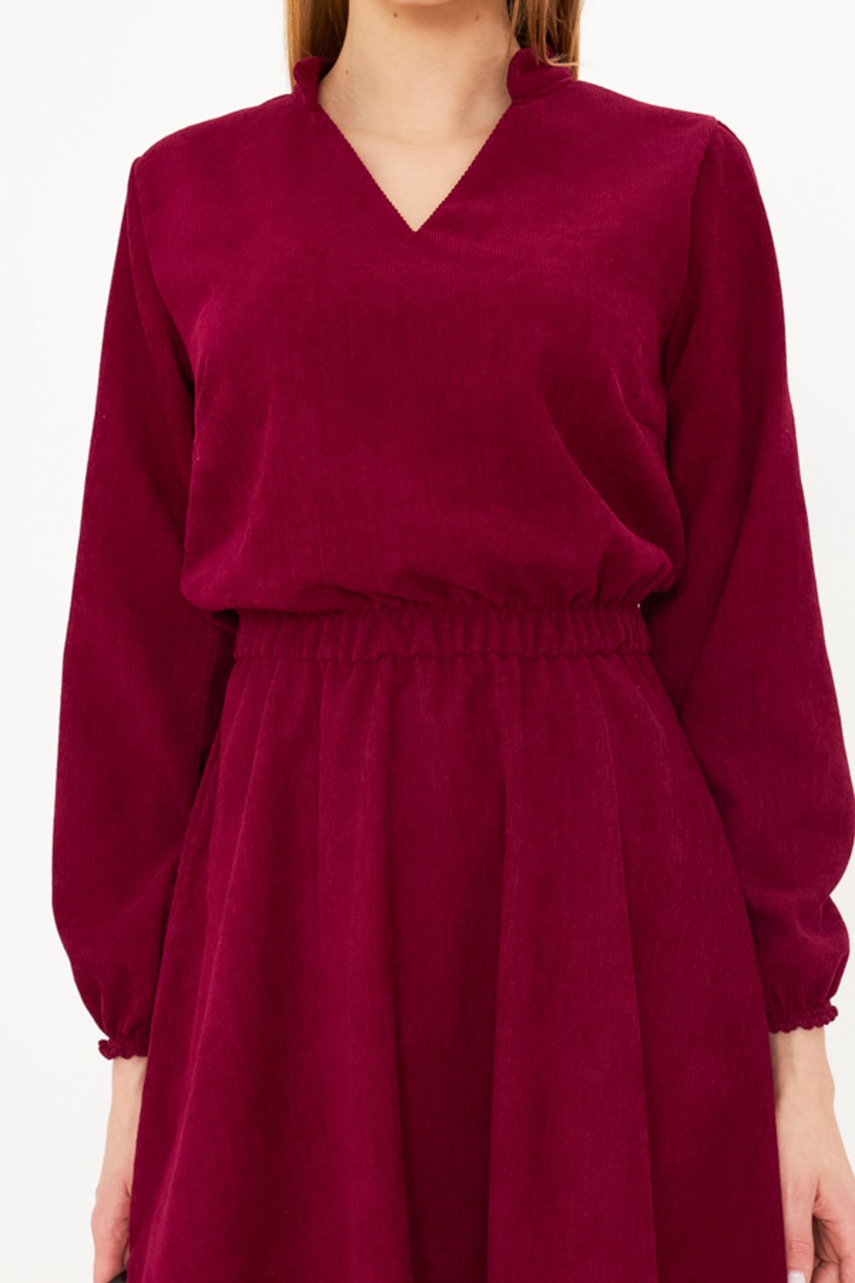 Female Plum Velvet V-Yaka Waist Fine Wick with Rubber Clash Dress ARM-25K001049