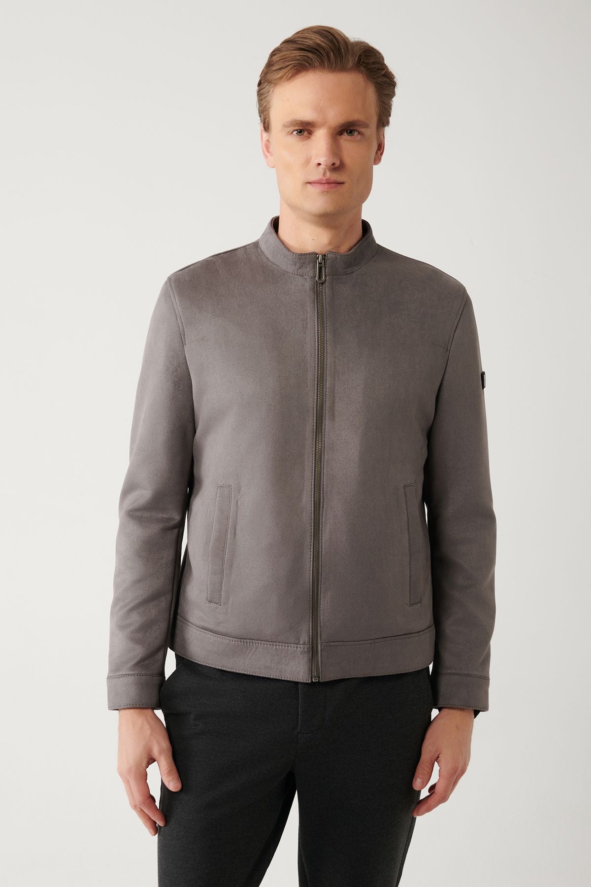 Men's anthracit suede textured front zipper Fine Mont B006002