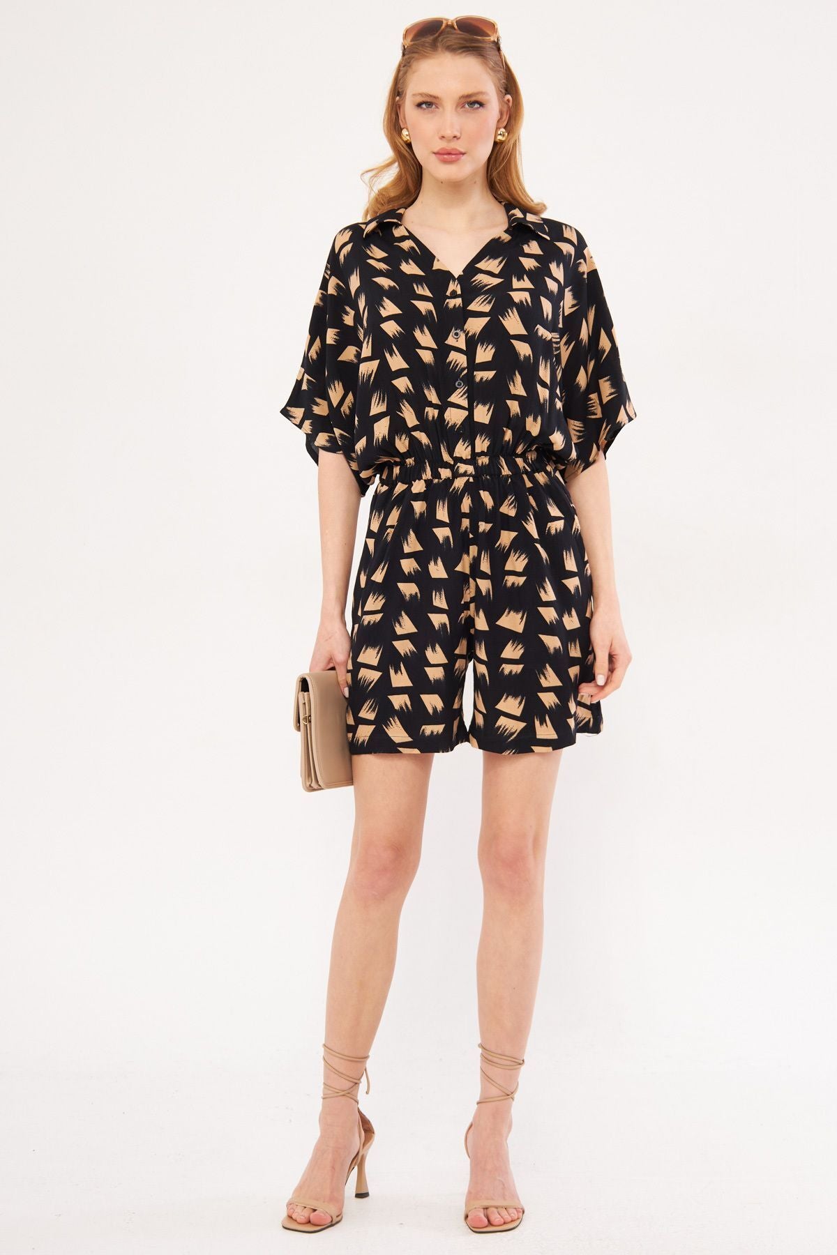 Female Black Tria Tulum Shirt Cep Patterned Short ARM-24Y001023